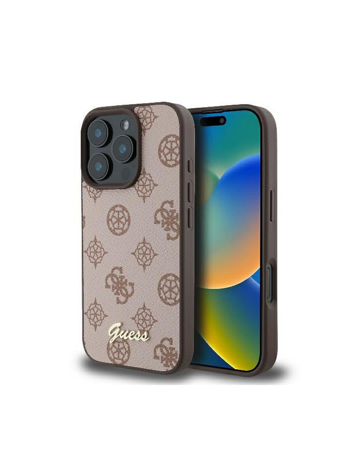 GUESS futerał do IPHONE 16 Pro Max kompatybilny z MagSafe GUHMP16XPGPYSW (PU Peony Script) brązowy