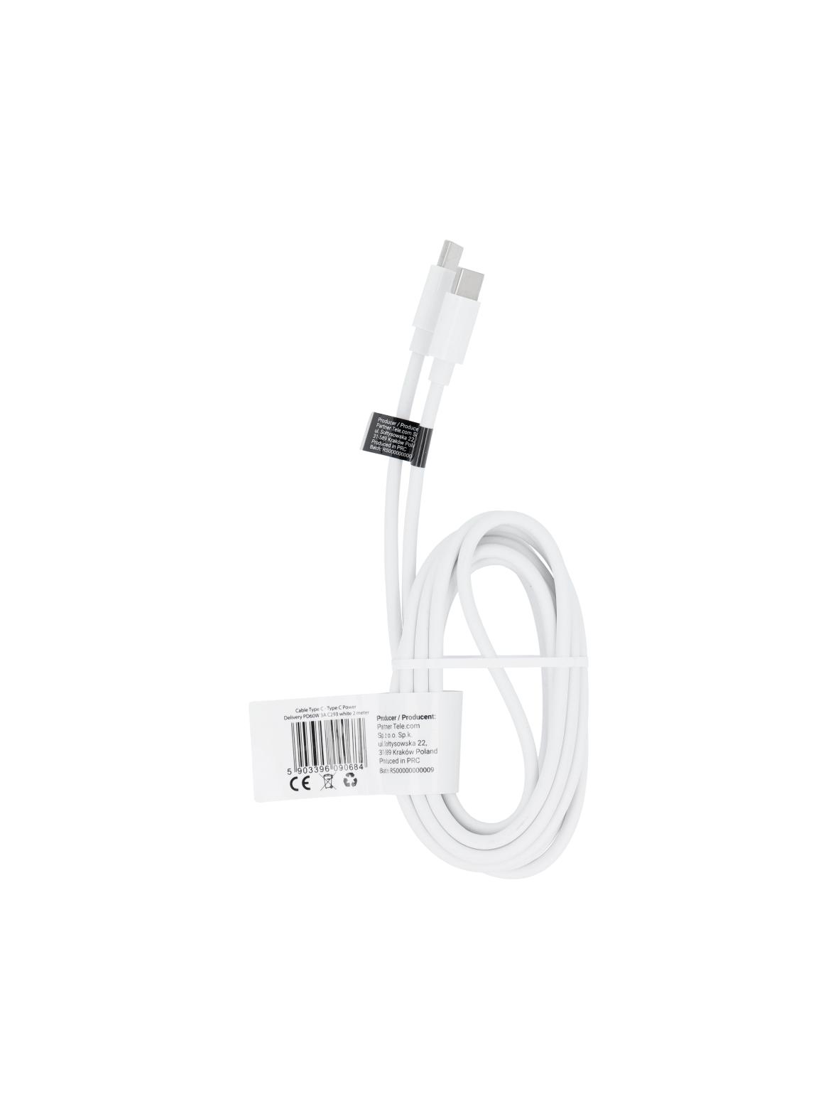 Kabel USB C do USB C PD QC 3A 60W 2 m C293 biały