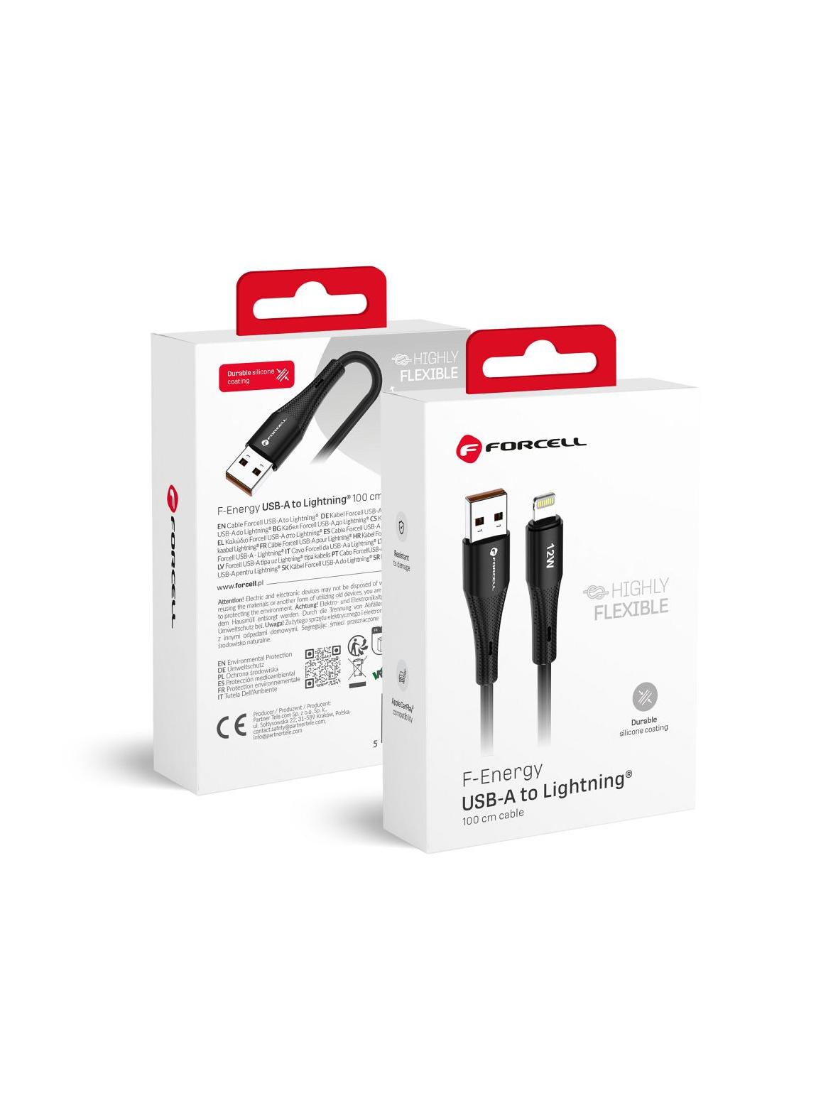 Kabel USB A do Lightning Forcell F-Energy 2,4A 12W Silicone 1 m C343 czarny