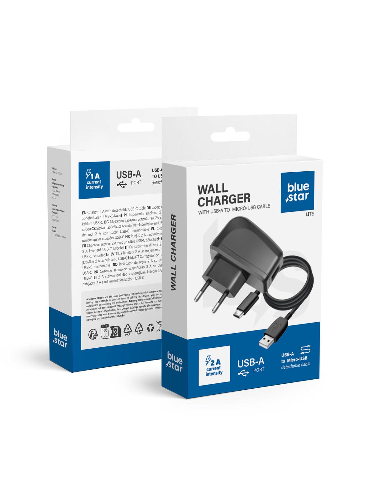 Ładowarka sieciowa do telefonu Blue Star Lite USB A 1A 5W + kabel USB A do Micro USB TFK-TC-1095B czarna