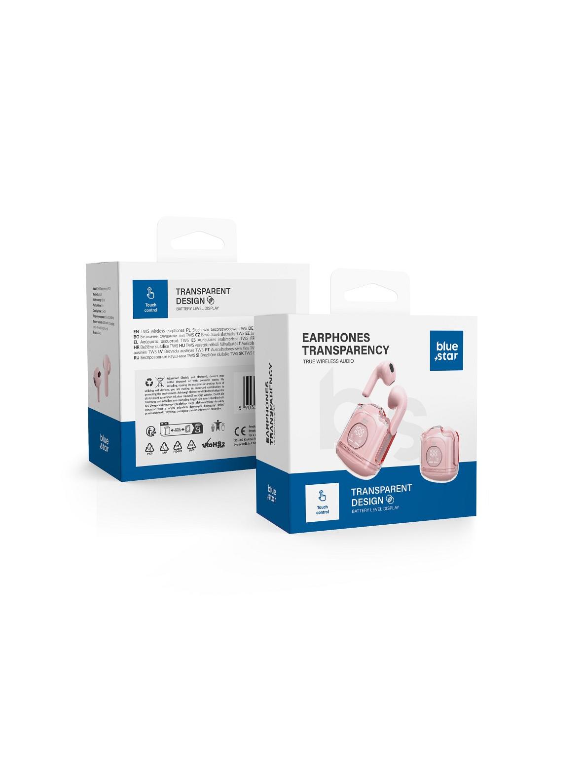 Słuchawki bezprzewodowe douszne Blue Star Transparency Fi22 TWS różowe