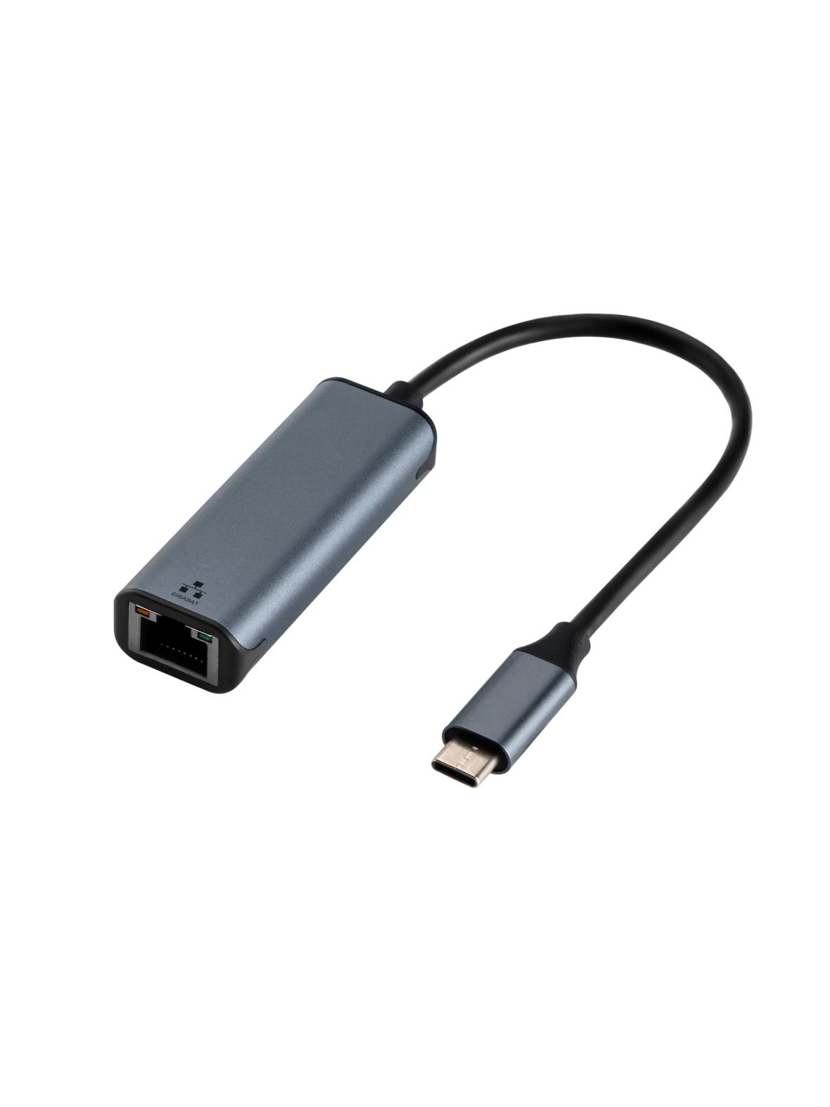 Adapter Typ C (męski) do RJ45 ETHERNET 10/100/1000Mbps ART USBC-LAN OEM-C6 0,15 m szary