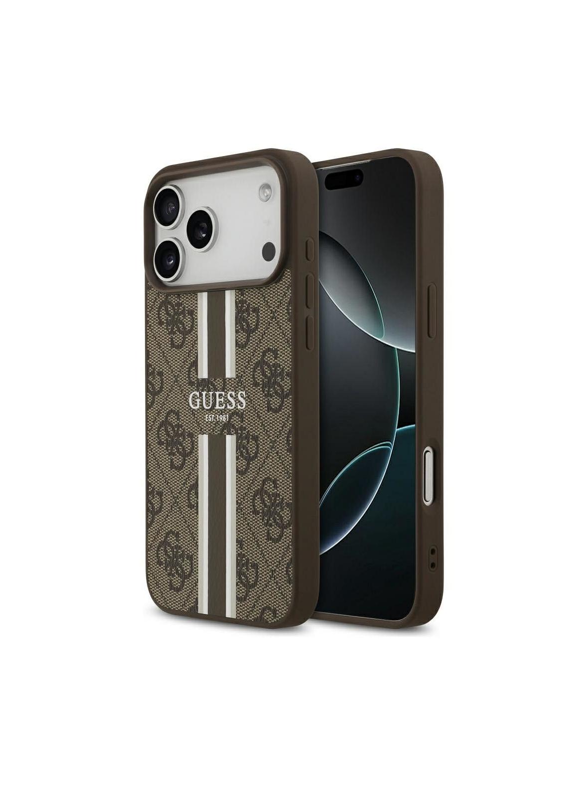 GUESS futerał do IPHONE 17 Pro Max kompatybilny z MagSafe GUHMP17XP4RPSW (4G Printed Stripes) brązowy