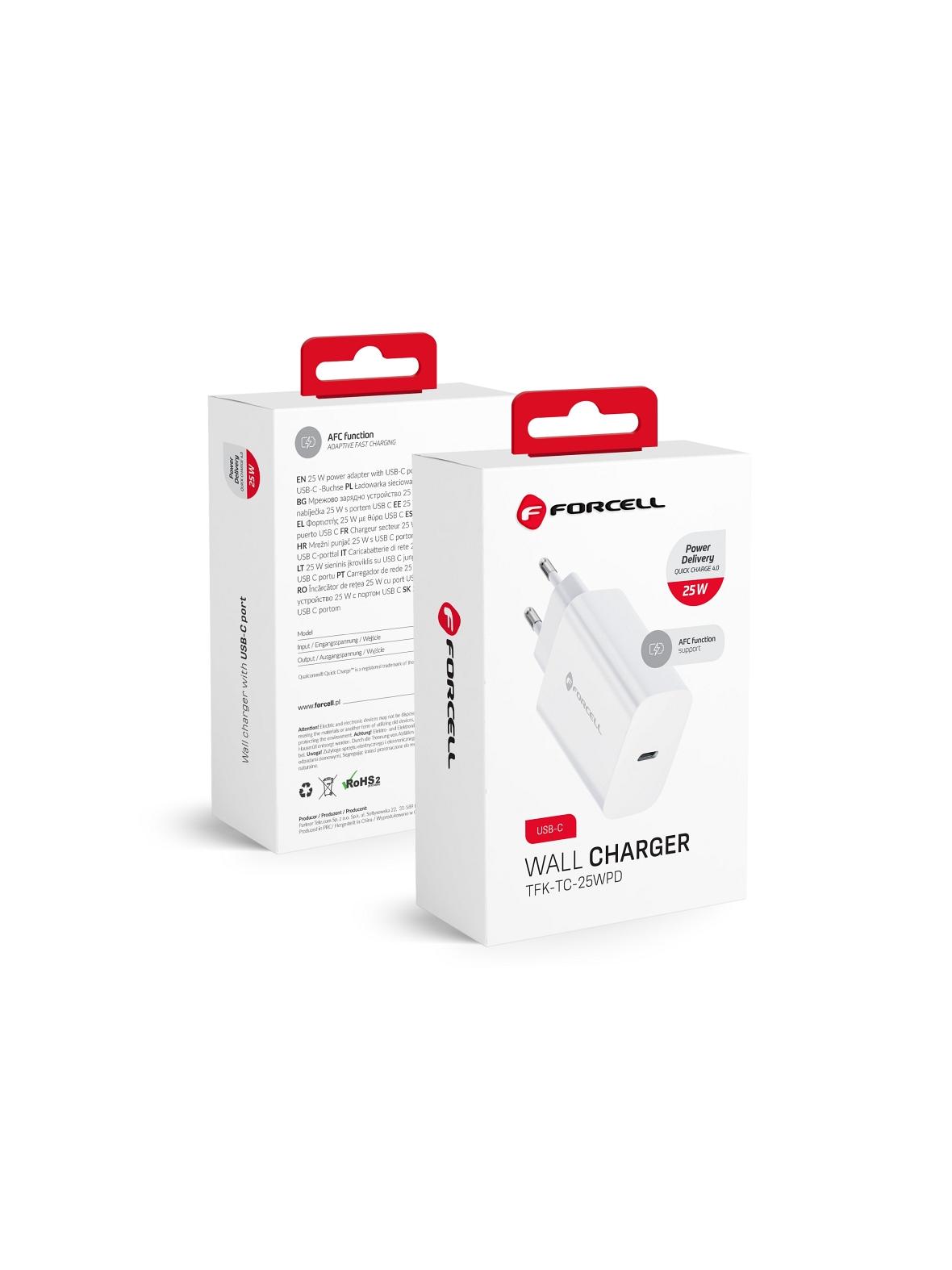 Ładowarka sieciowa do telefonu Forcell F-Energy USB C QC4.0 PD 3A 25W TFK-TC-25WPD biała