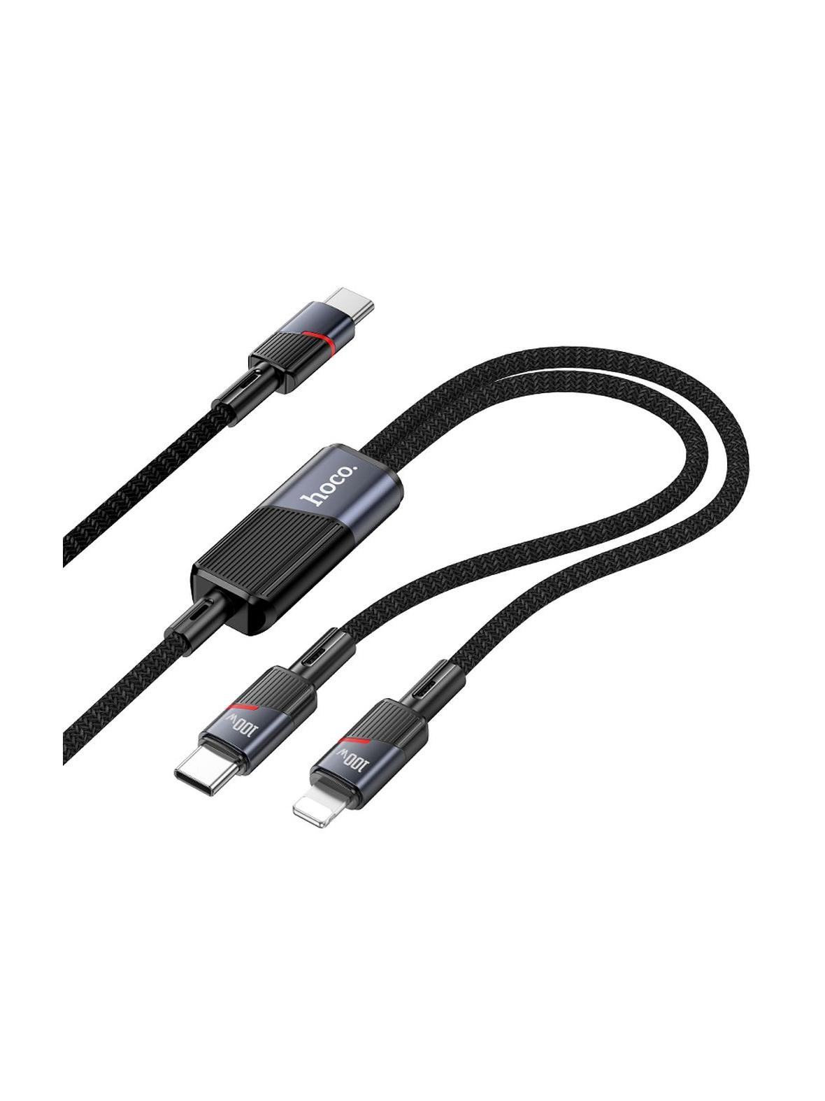 Kabel 2w1 USB C do USB C + Lightning Hoco 5A 100W 1,2 m U139 czarny