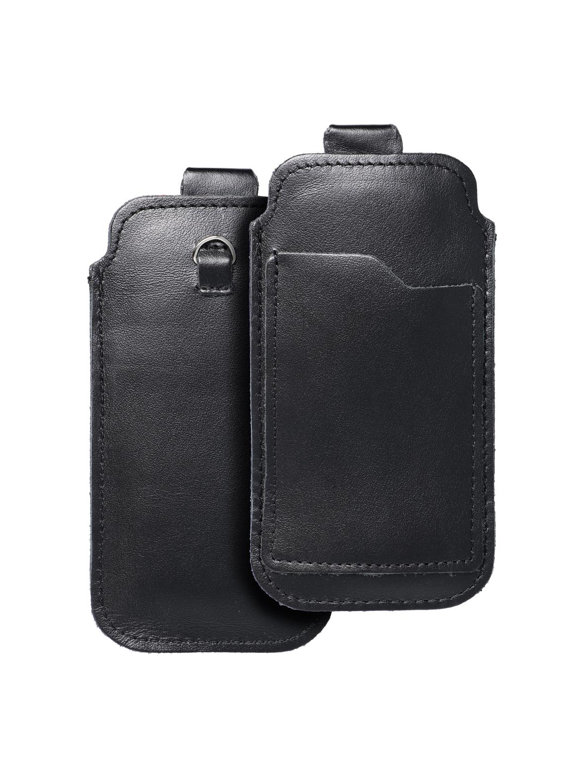 Skórzany futerał uniwersalny / wsuwka z pull-up - ROYAL / czarny - Rozmiar M - IPHONE 5 / NOKIA S5610 / LUMIA 230