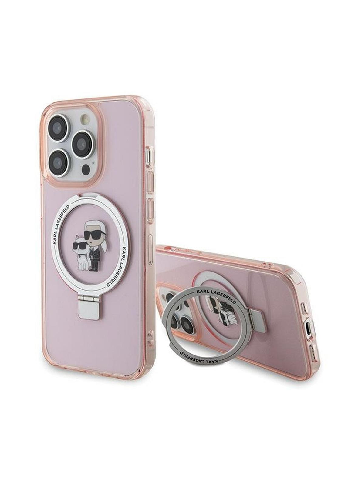 KARL LAGERFELD futerał do IPHONE 15 Pro kompatybilny z MagSafe KLHMP15LHMRSKCP (Ringstand KC) różowy