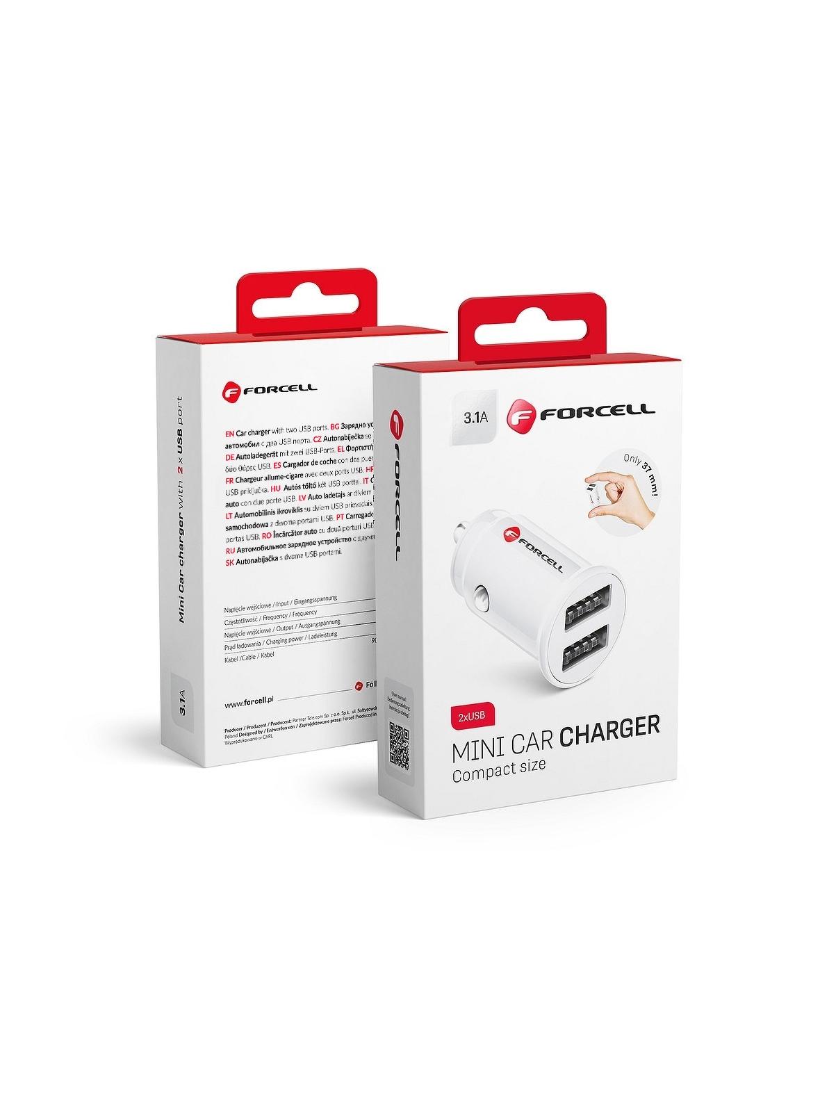 FORCELL ładowarka samochodowa Mini 2xUSB 3,1A biała CC-SJ02