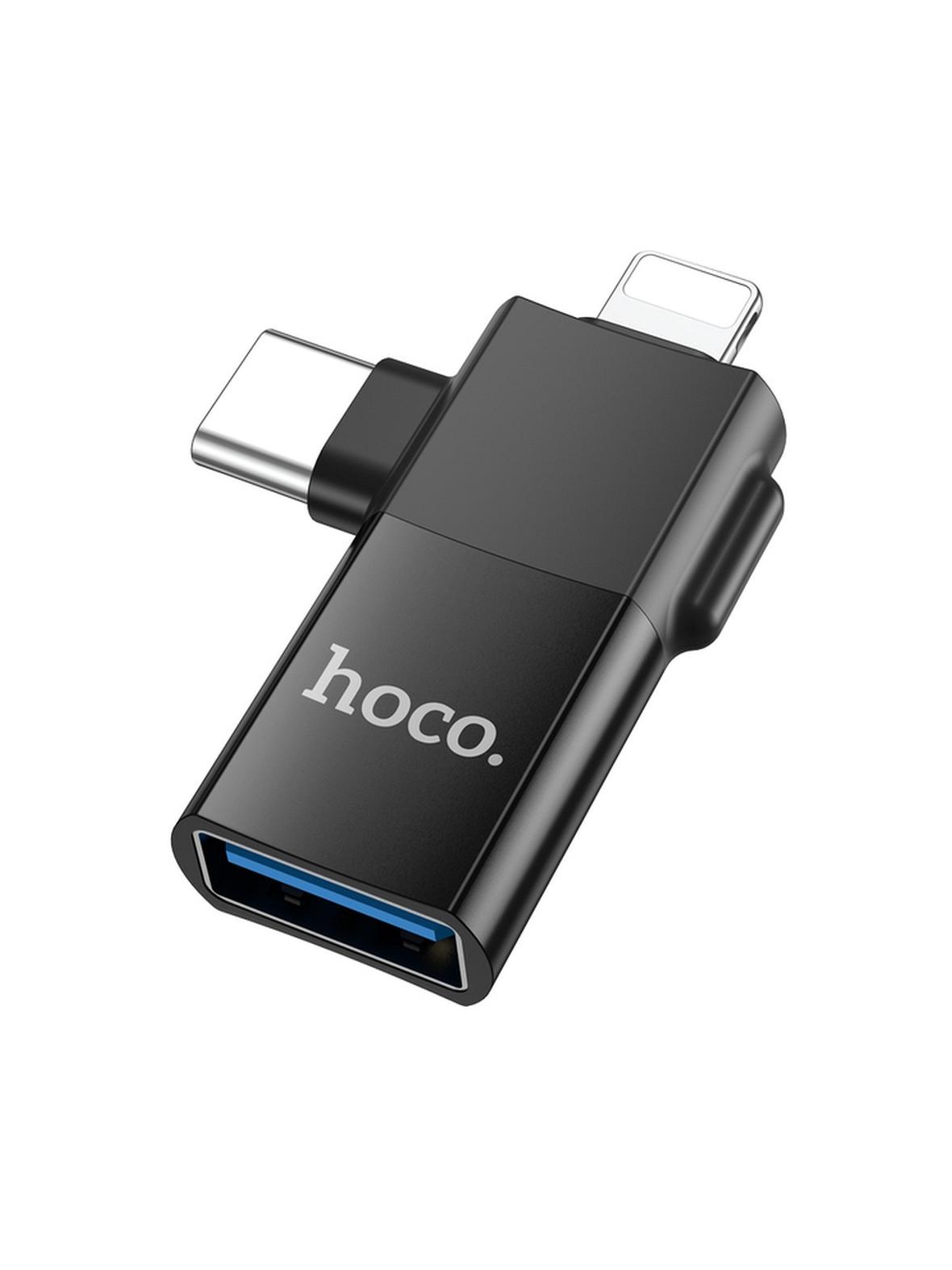 Adapter OTG 2w1 USB C / Lightning do USB A Hoco UA17 czarny