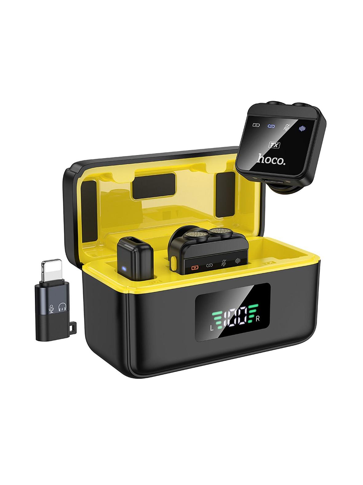 Mikrofon krawatowy bezprzewodowy Lightning / USB C Hoco 2 szt L17 czarny