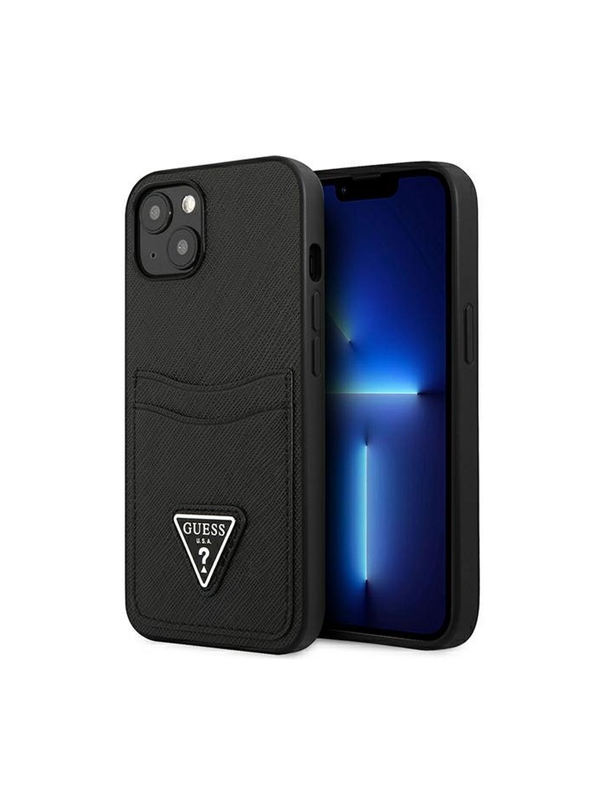 GUESS futerał do IPHONE 13 Mini GUHCP13SPSATPK (Saffiano Double Card Triangle) czarny