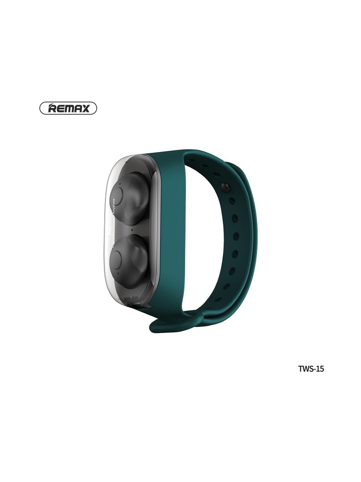 REMAX słuchawki bezprzewodowe bluetooth TWS-15 w stacja dokująca w smartbandzie zielony