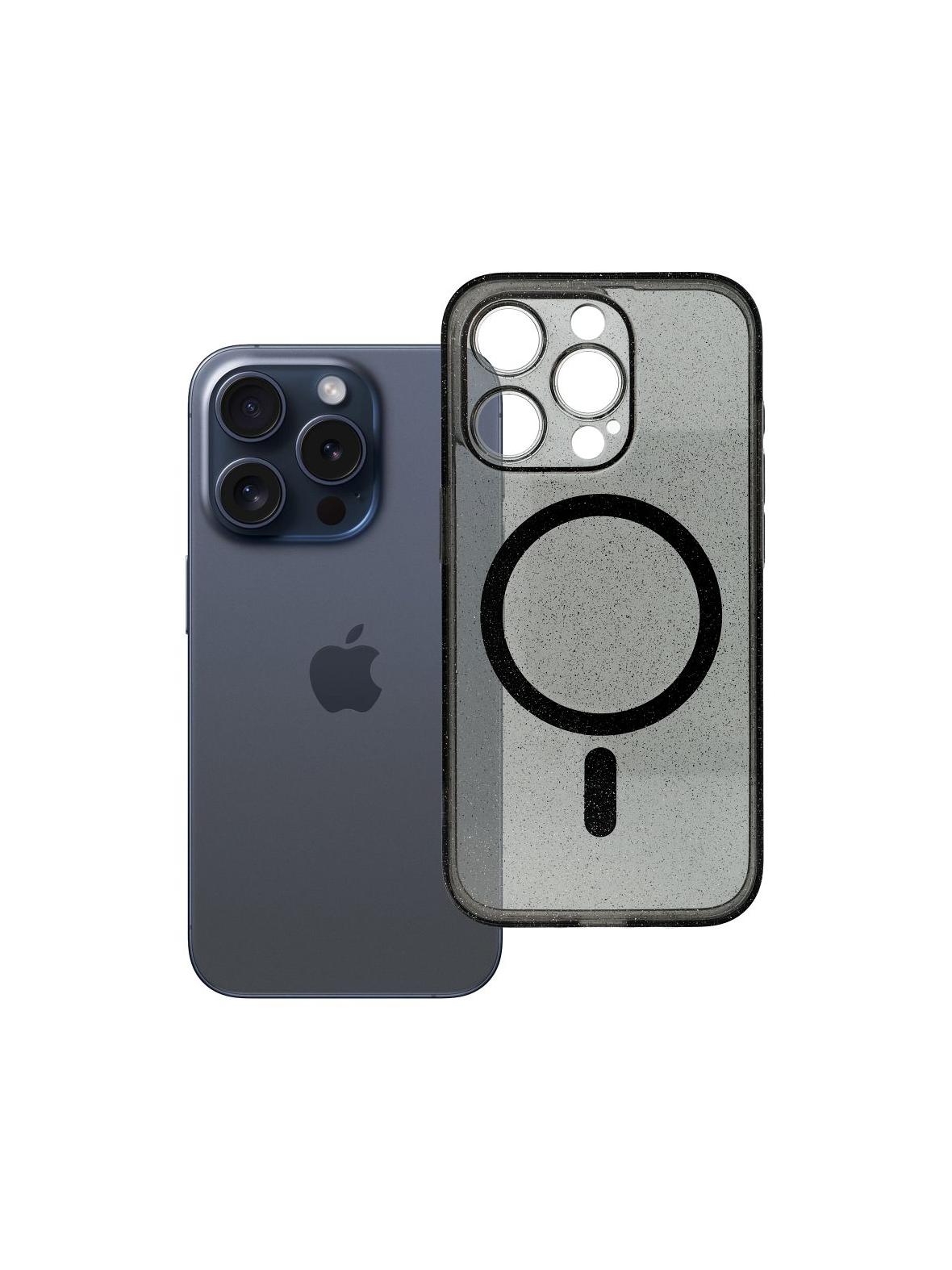 Futerał do iPhone 15 PRO Clear Mag Cover (STR / CAMERA PROTECTION) zgodny z MagSafe  czarny glitter
