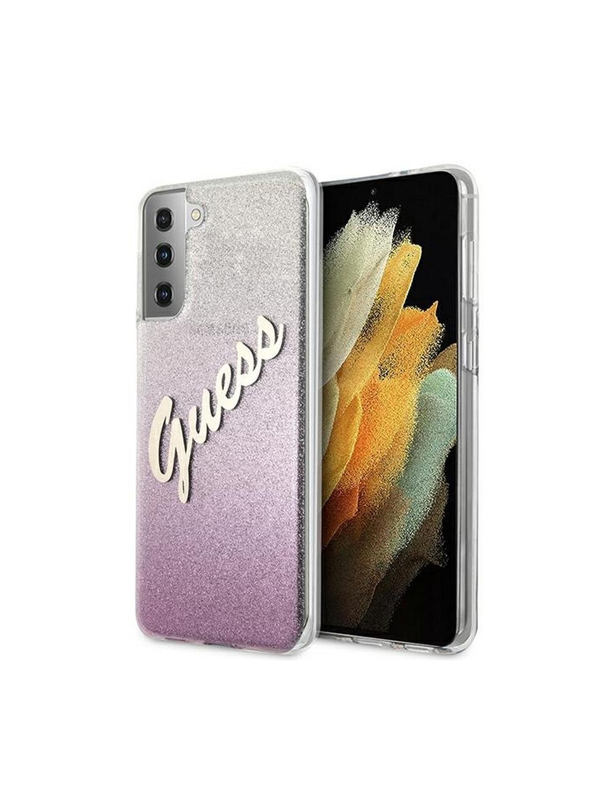 GUESS futerał do SAMSUNG S21 Plus GUHCS21MPCUGLSPI (Glitter Gradient Script) różowy