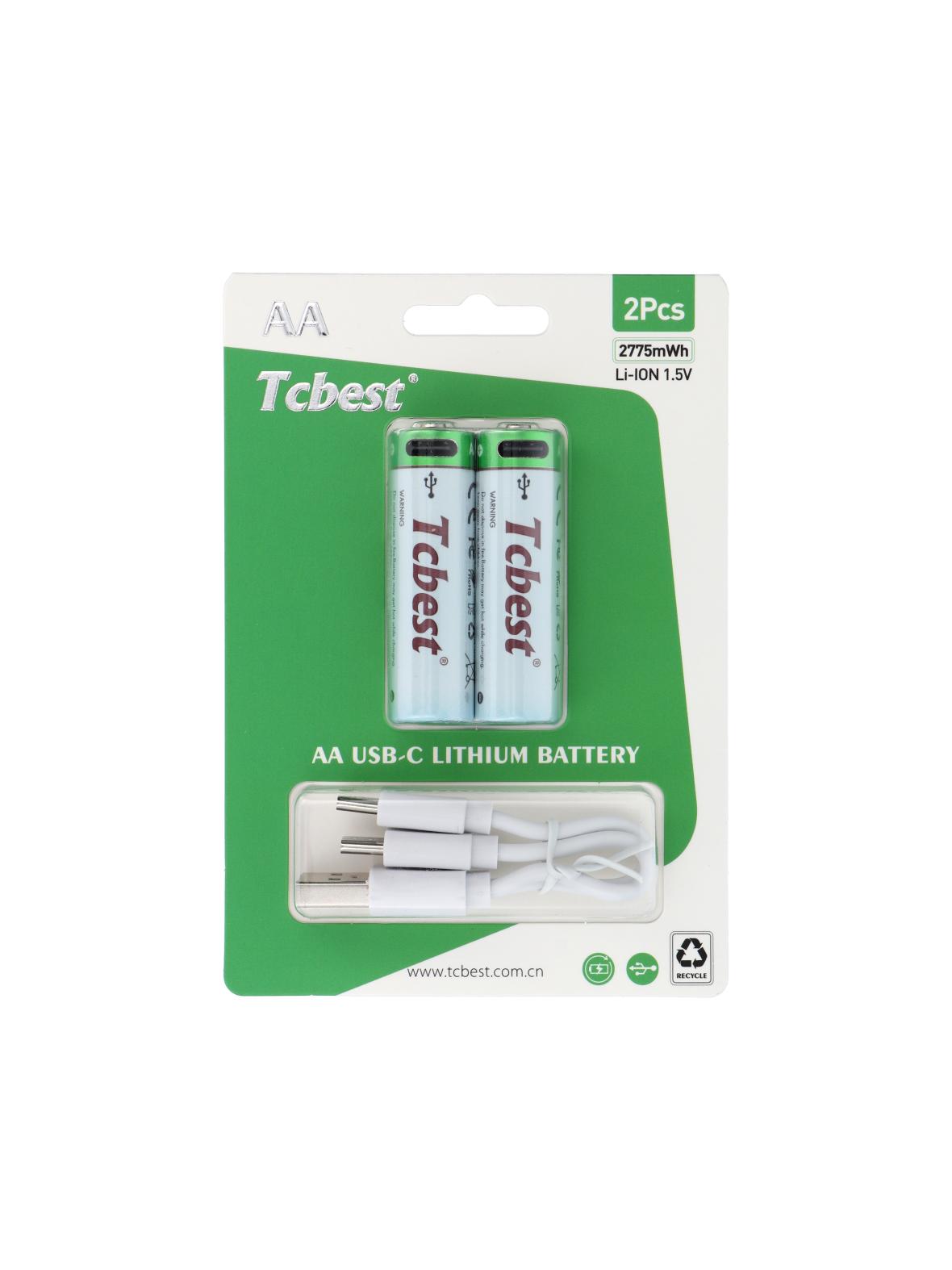TCBEST bateria akumulatorowa R6 (AA) 1850 mAh z gniazdem Typ C + kabel USB A do 2 x Typ C 2 szt