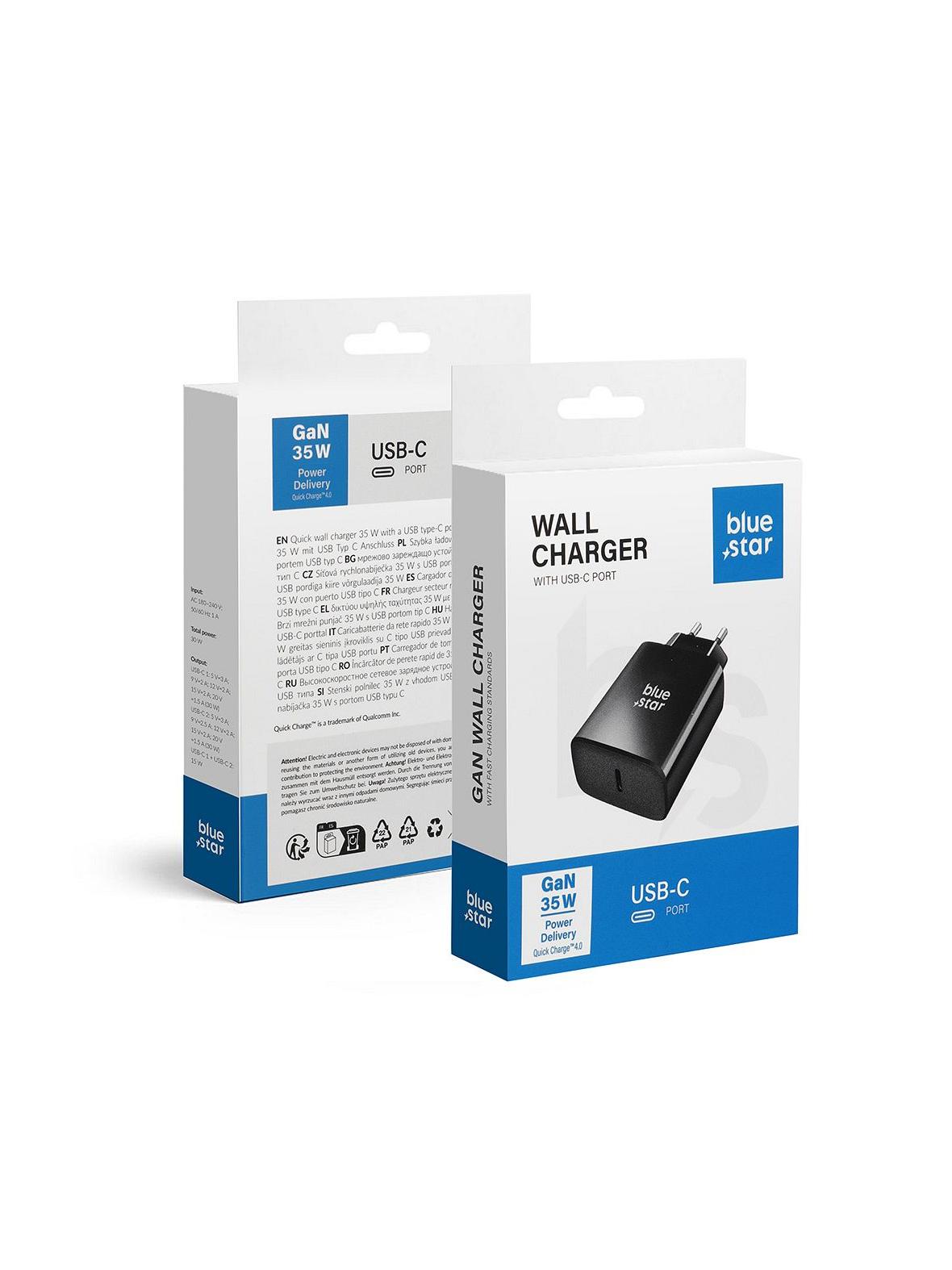 Ładowarka sieciowa do telefonu Blue Star USB C QC4.0 PD 3A 35W TFB-TC-35WPD czarna