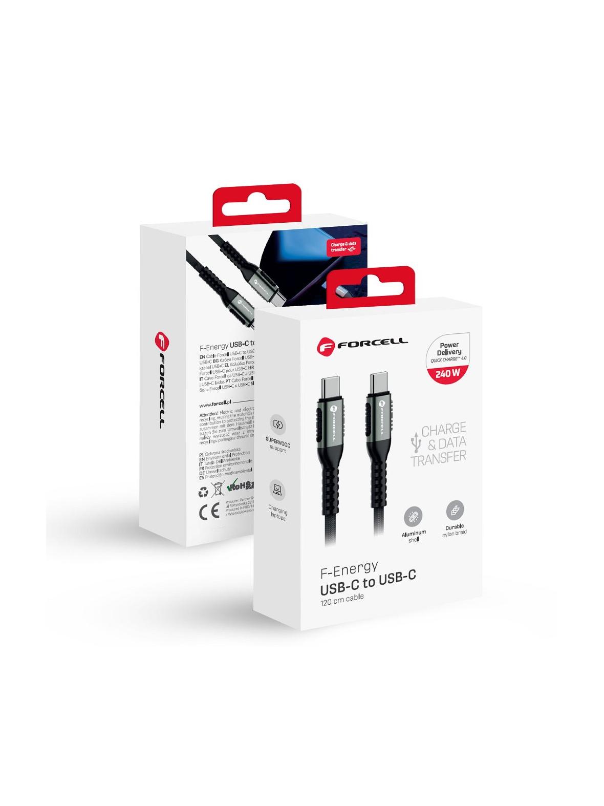 Kabel USB C do USB C Forcell F-Energy QC4.0 PD 5A 240W Cafule 1,2 m C263 czarny