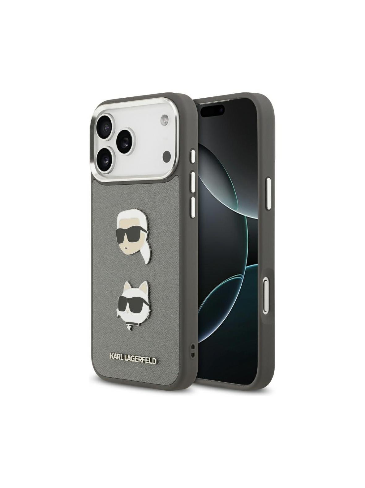 KARL LAGERFELD futerał do IPHONE 17 Pro Max KLHCP17XPSFDHPOG (FW Grained PU W/ K&C Heads Pin & Logo) szary