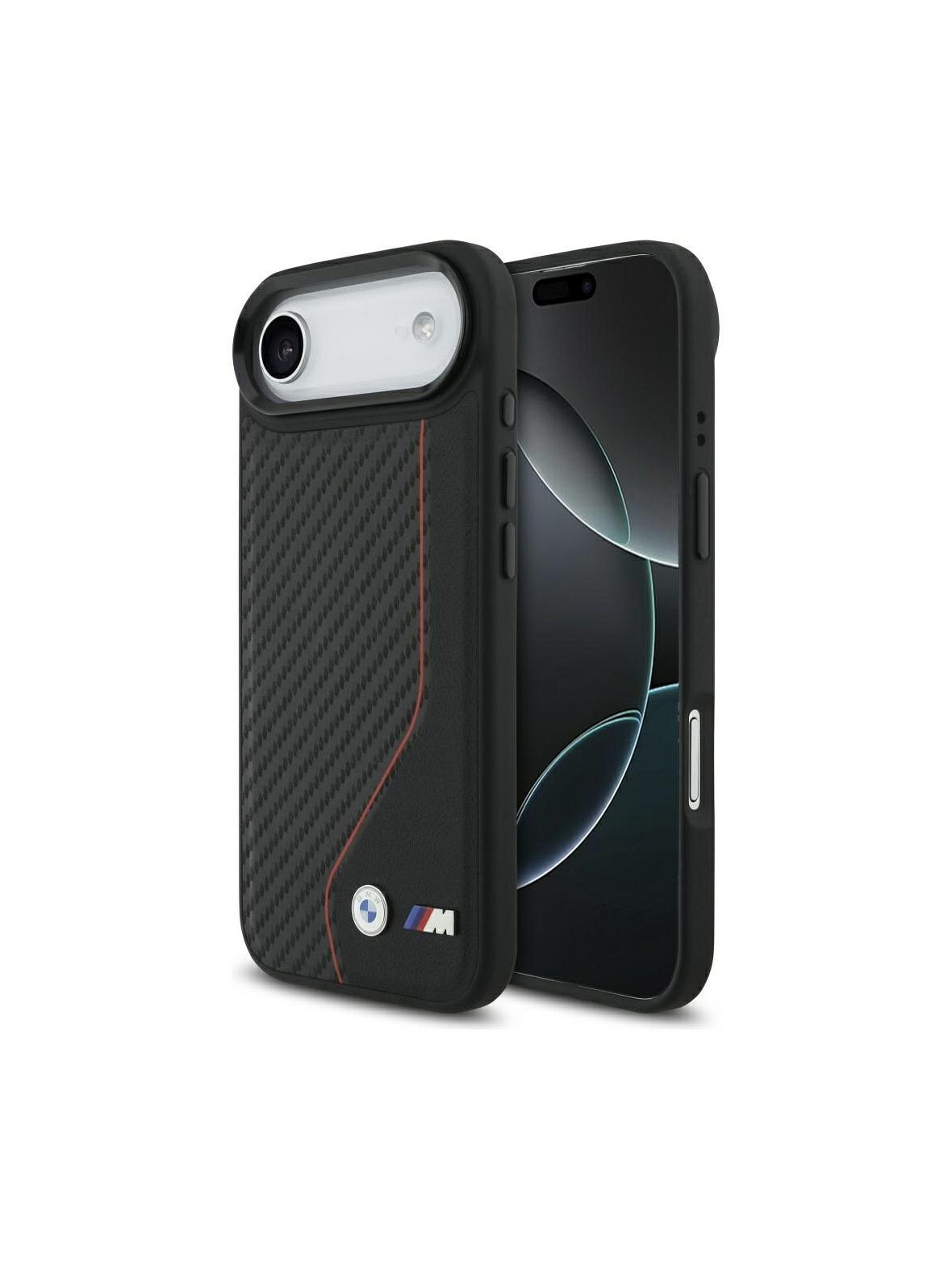 BMW futerał do IPHONE 17 Air kompatybilny z MagSafe BMHMP17M25PCCSCKR (PU Carbon Line & Logo) red