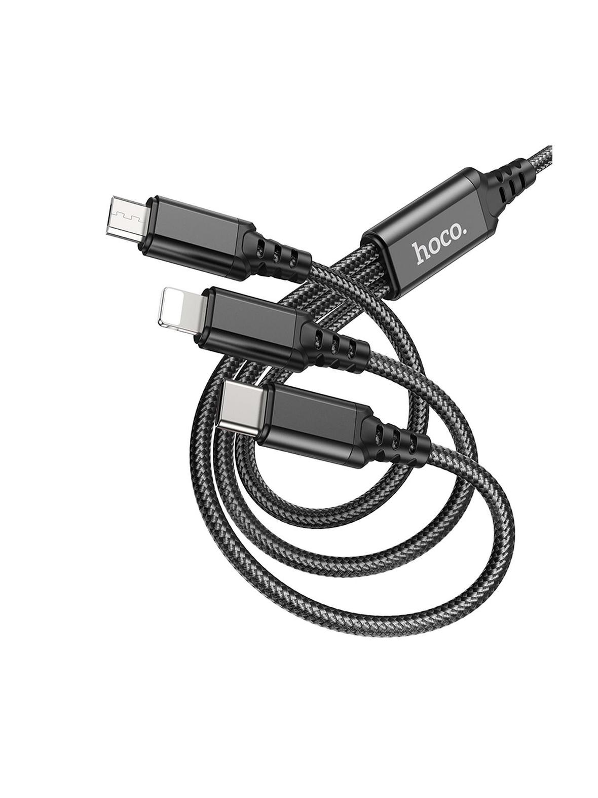 Kabel 3w1 USB A do Lightning / Micro USB / USB C Hoco 2A 1 m X76 czarny