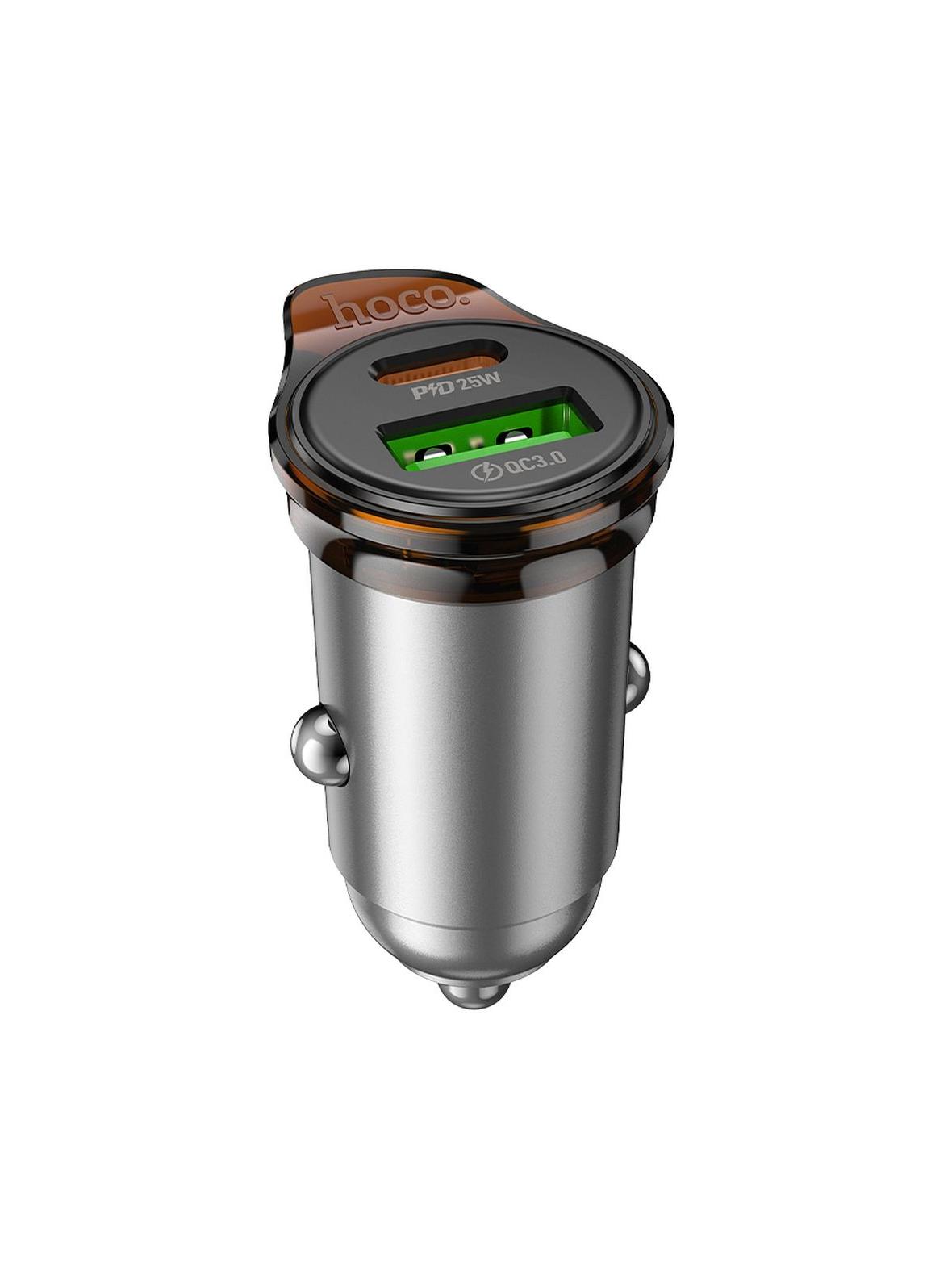 Ładowarka samochodowa Hoco USB A + USB C QC3.0 PD 43W NZ16A szara