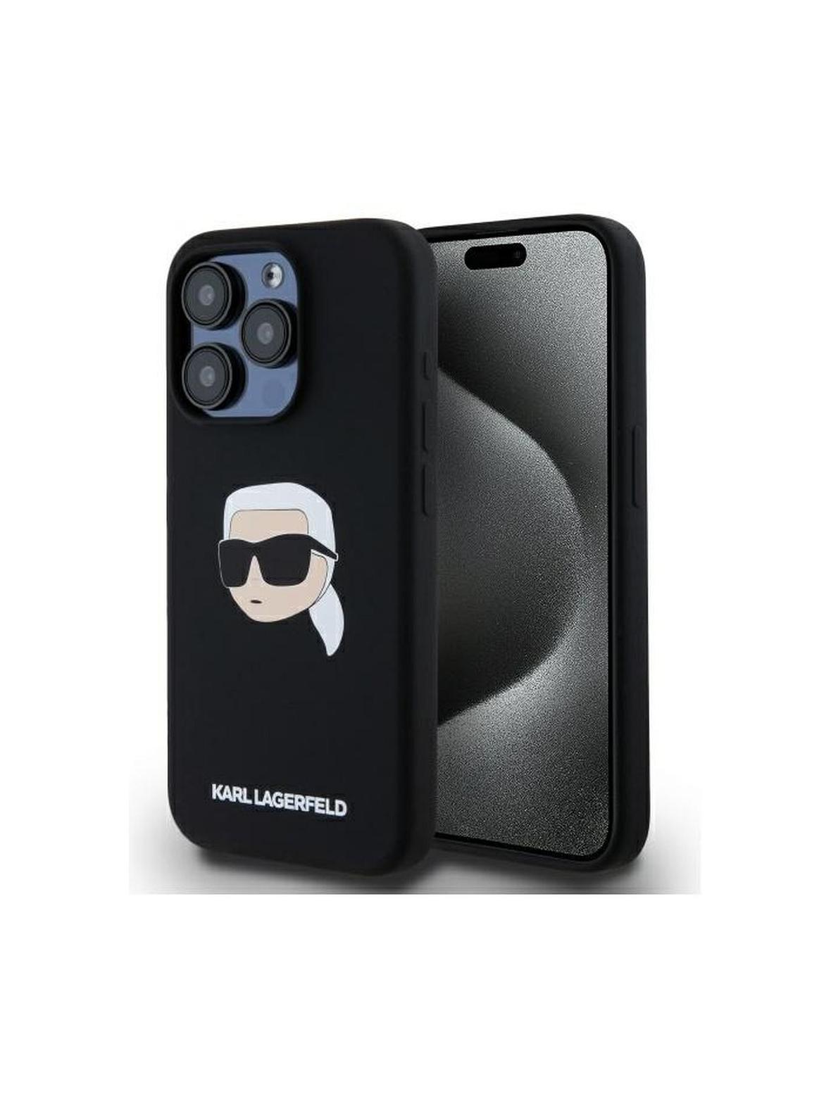 KARL LAGERFELD futerał do IPHONE 15 Pro kompatybilny z MagSafe KLHMP15LSKHPPLK (SIL KL Head Print) black