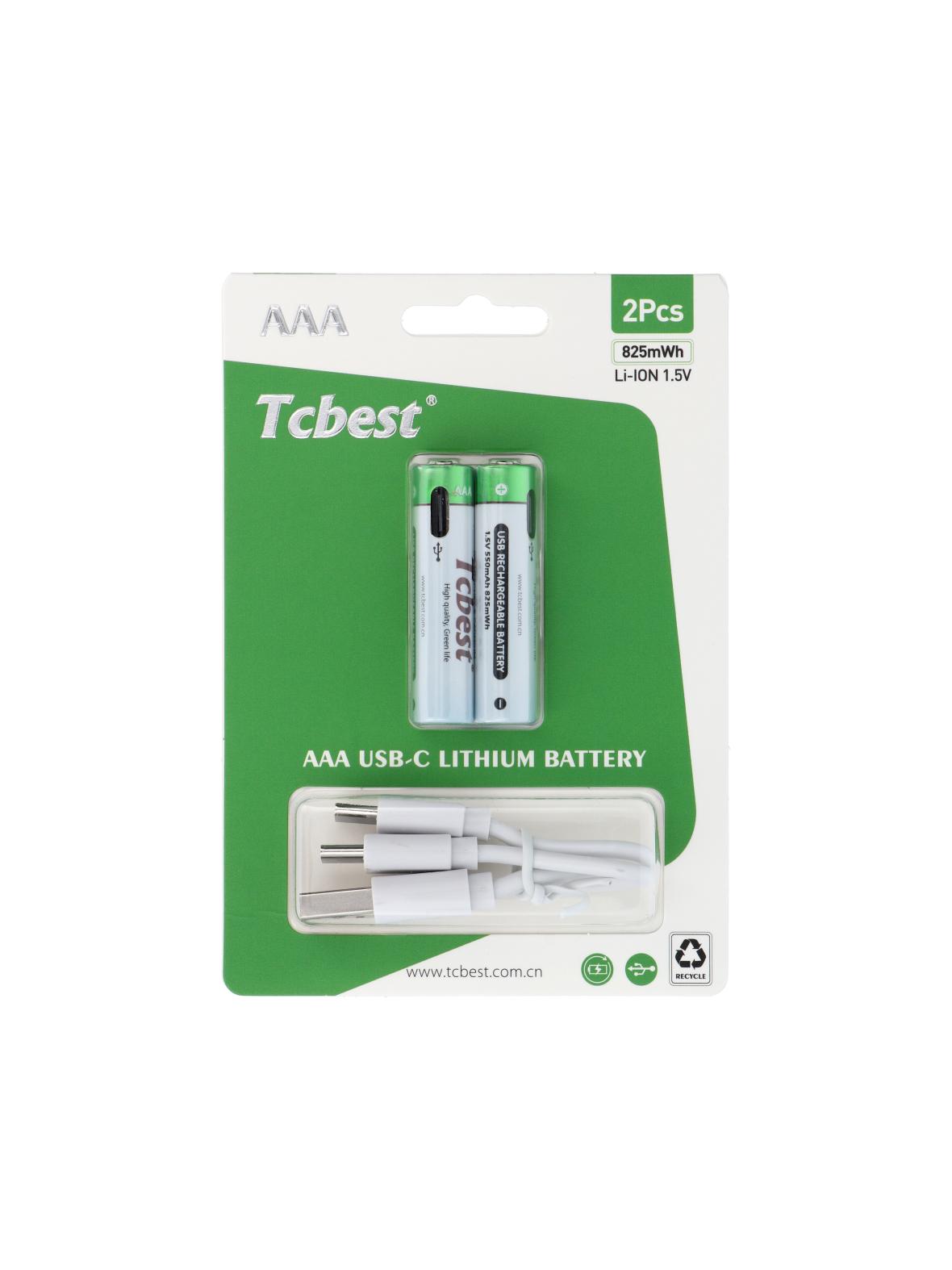 TCBEST bateria akumulatorowa R3 (AAA) 550 mAh z gniazdem Typ C + kabel USB A do 2 x Typ C 2 szt