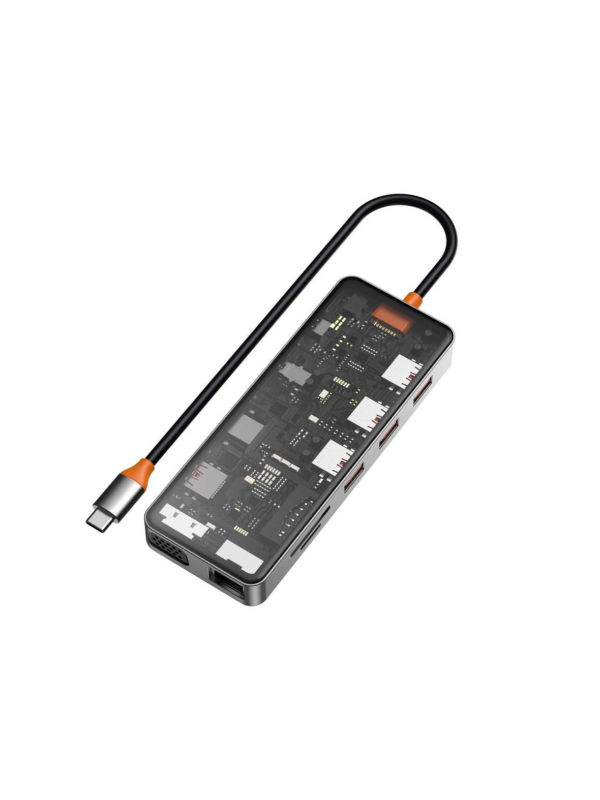 WiWU - HUB 11w1 CB011 Type-C do USB3.0x3+USB2.0x1+SD/TF(2.0)+HDMIx1+RJ45+VGA+PD+Audio