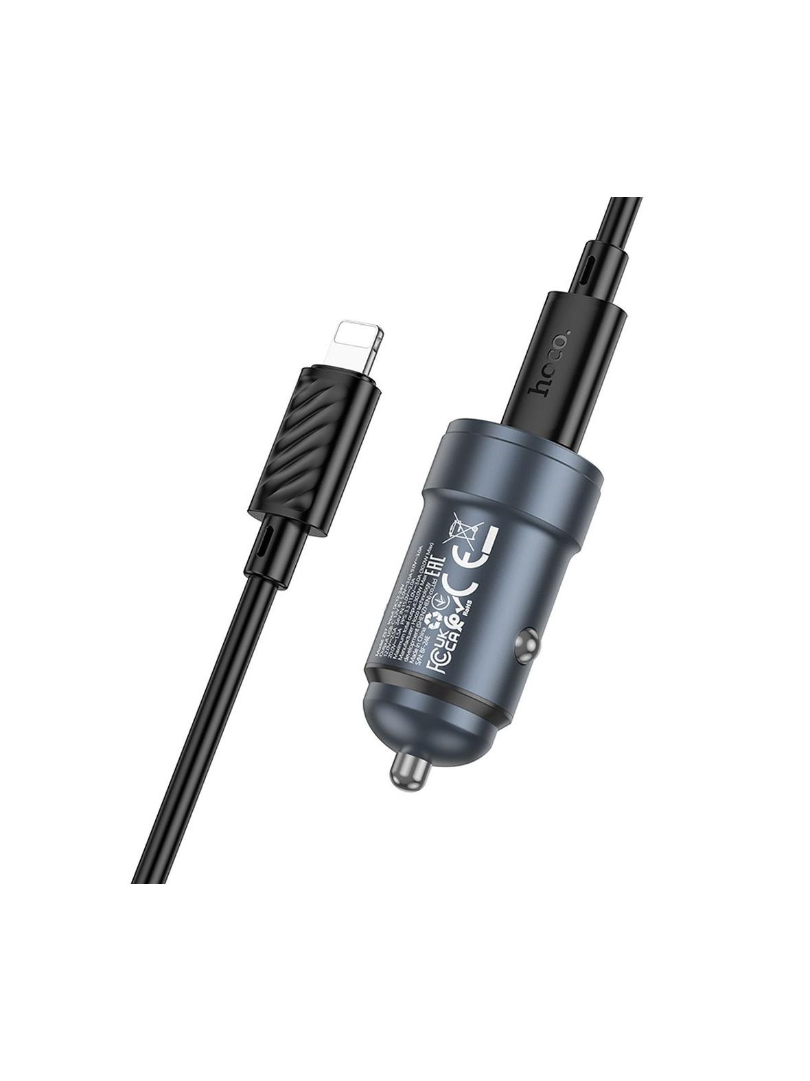 Ładowarka samochodowa Hoco USB C QC3.0 PD 30W + kabel USB C do Lightning Z57 szara