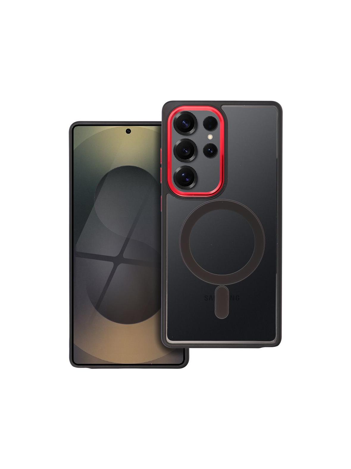 Futerał COLOR EDGE MAG COVER kompatybilny z MagSafe do SAMSUNG S25 ULTRA czarno czerwony