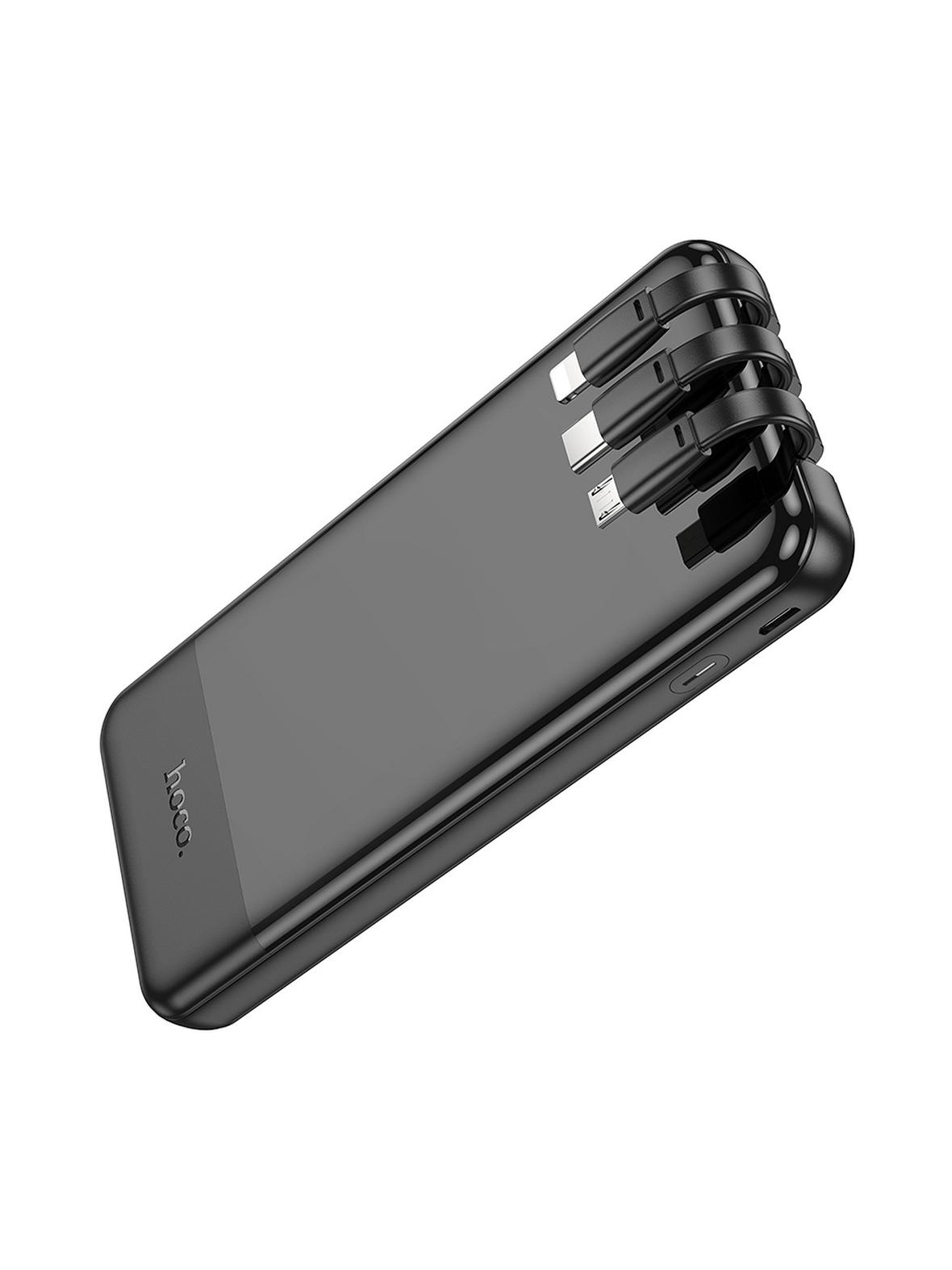 Powerbank Hoco 10000 mAh 2A z wbudowanymi kablami USB C + Micro USB + Lightning J114 czarny