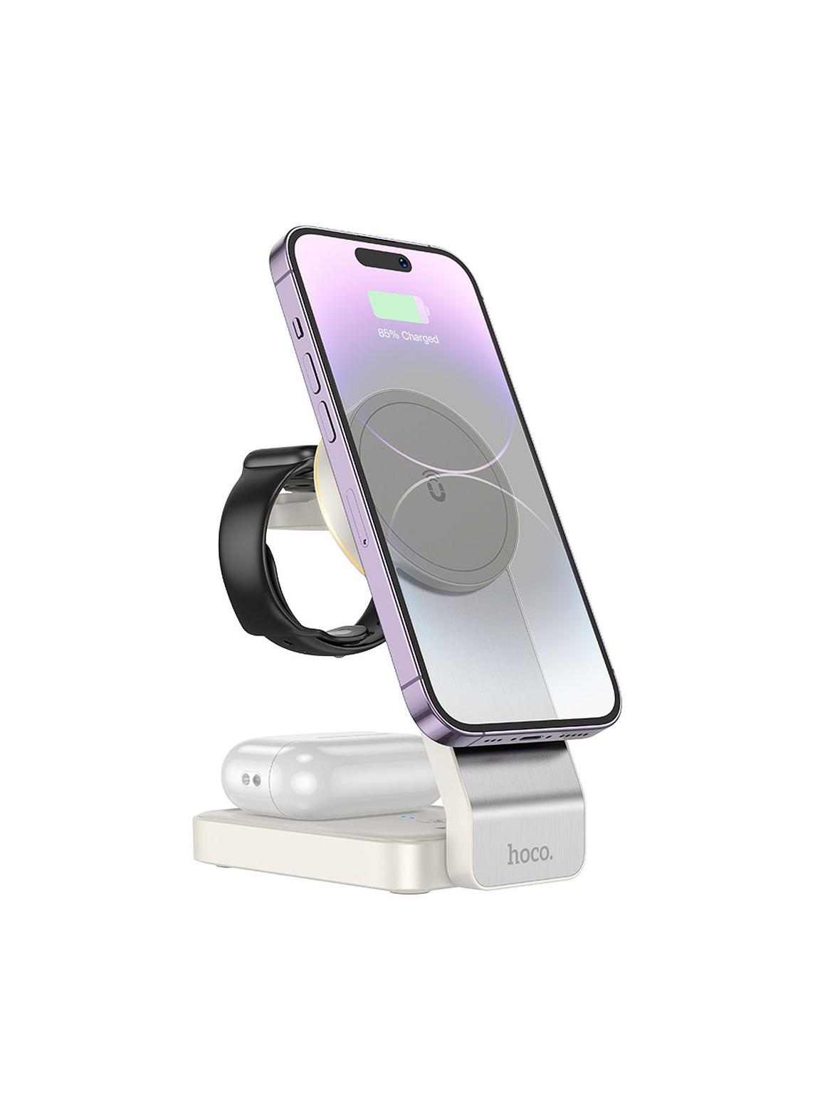 Ładowarka indukcyjna Hoco 3w1 15W zgodna z MagSafe CQ3 biała