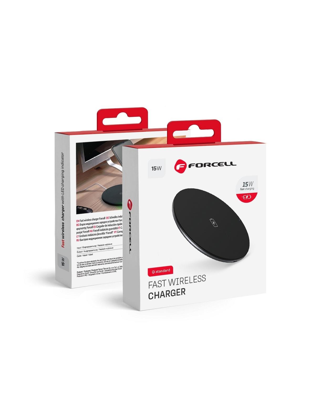 Ładowarka indukcyjna Forcell F-Energy Qi QC 15W + kabel USB C do USB A czarna