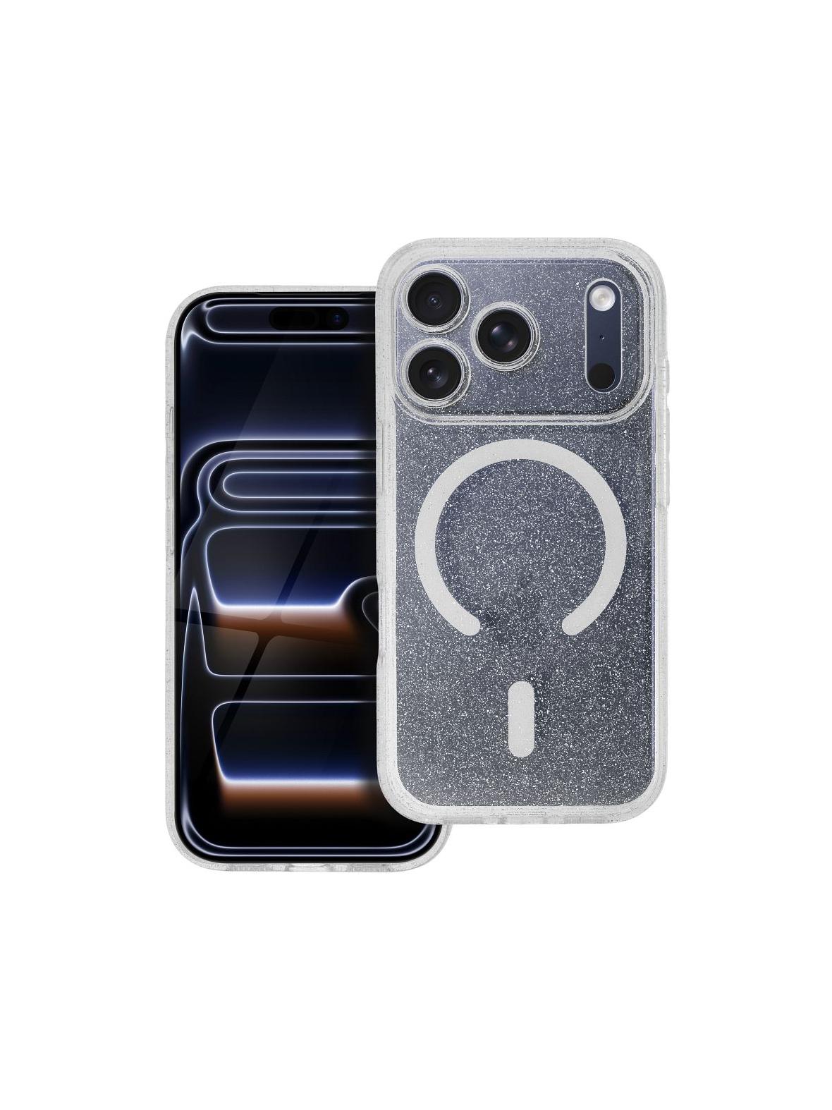 Futerał CLEAR MAG COVER z ochroną aparatu kompatybilny z MagSafe do IPHONE 17 Pro transparent glitter