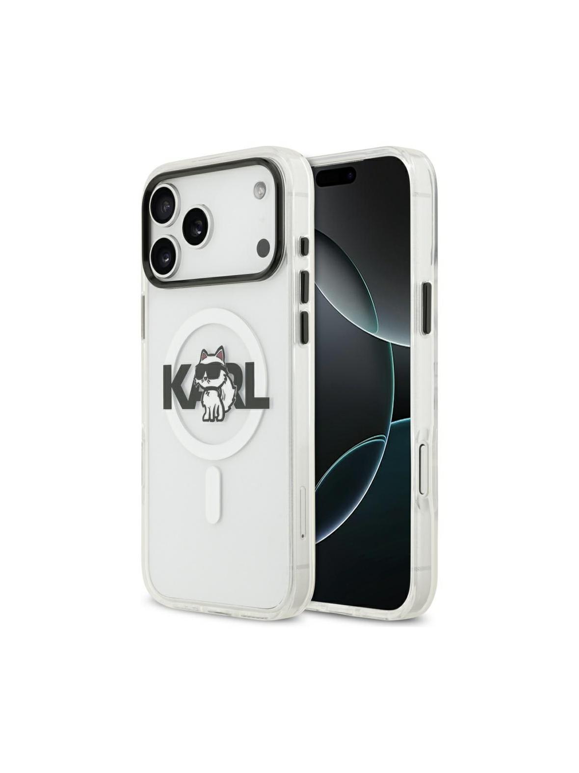 KARL LAGERFELD futerał do IPHONE 17 Pro kompatybilny z MagSafe KLHMP17LHGCHGKBT (IML Choupette Sketch Logo) transparentny