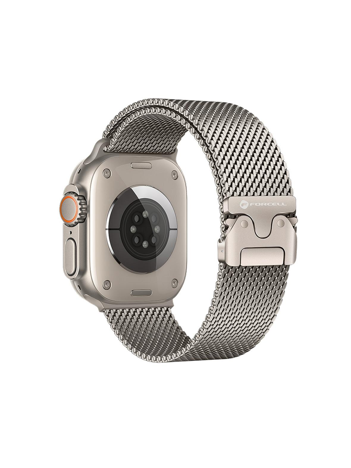 Pasek do Apple Watch Forcell F-Design FA11 zatrzask stal 42 / 44 / 45 / 49 mm srebrny