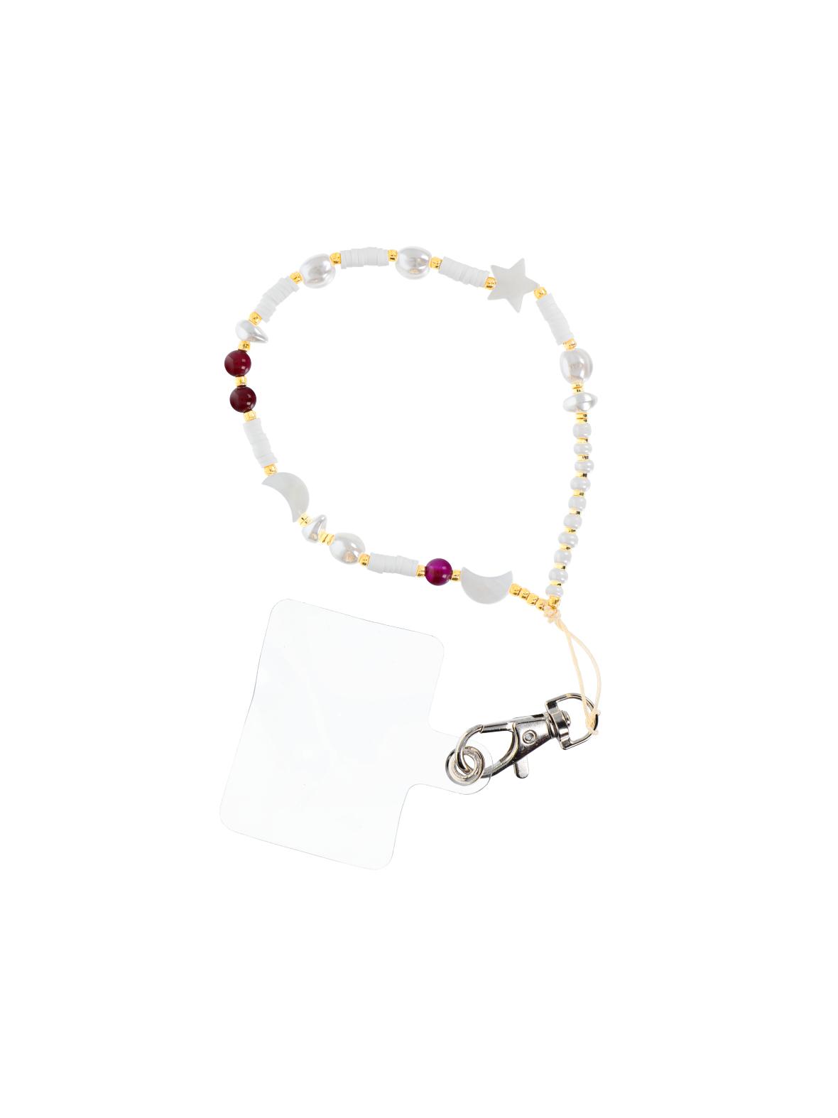 Smycz do telefonu, Zawieszka do telefonu - MUSZELKI / długość sznura 44cm (22cm w pętli) / na rękę - białofioletowy