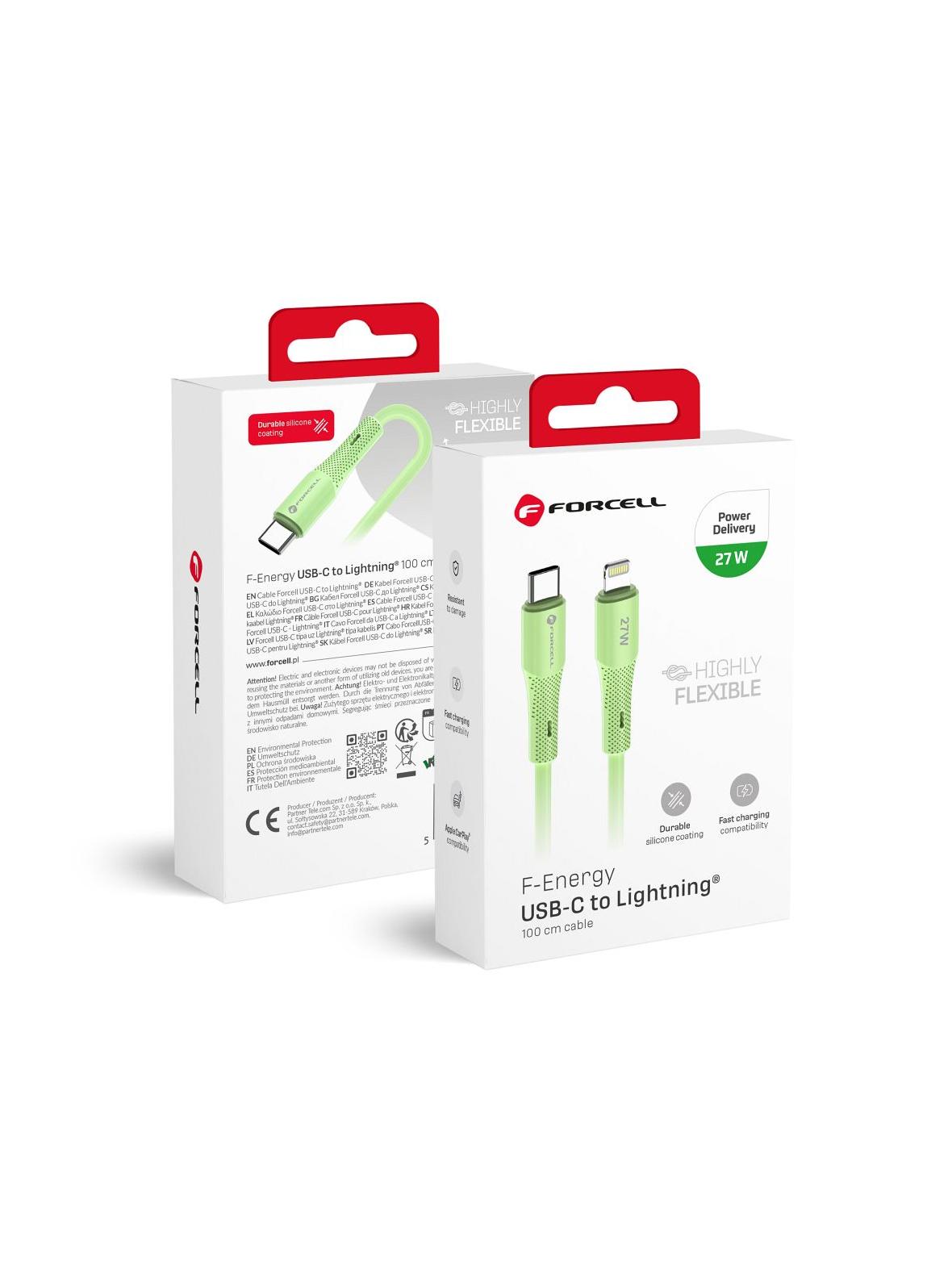 Kabel USB C do Lightning Forcell F-Energy PD 3A 27W Silicone 1 m C346 zielony