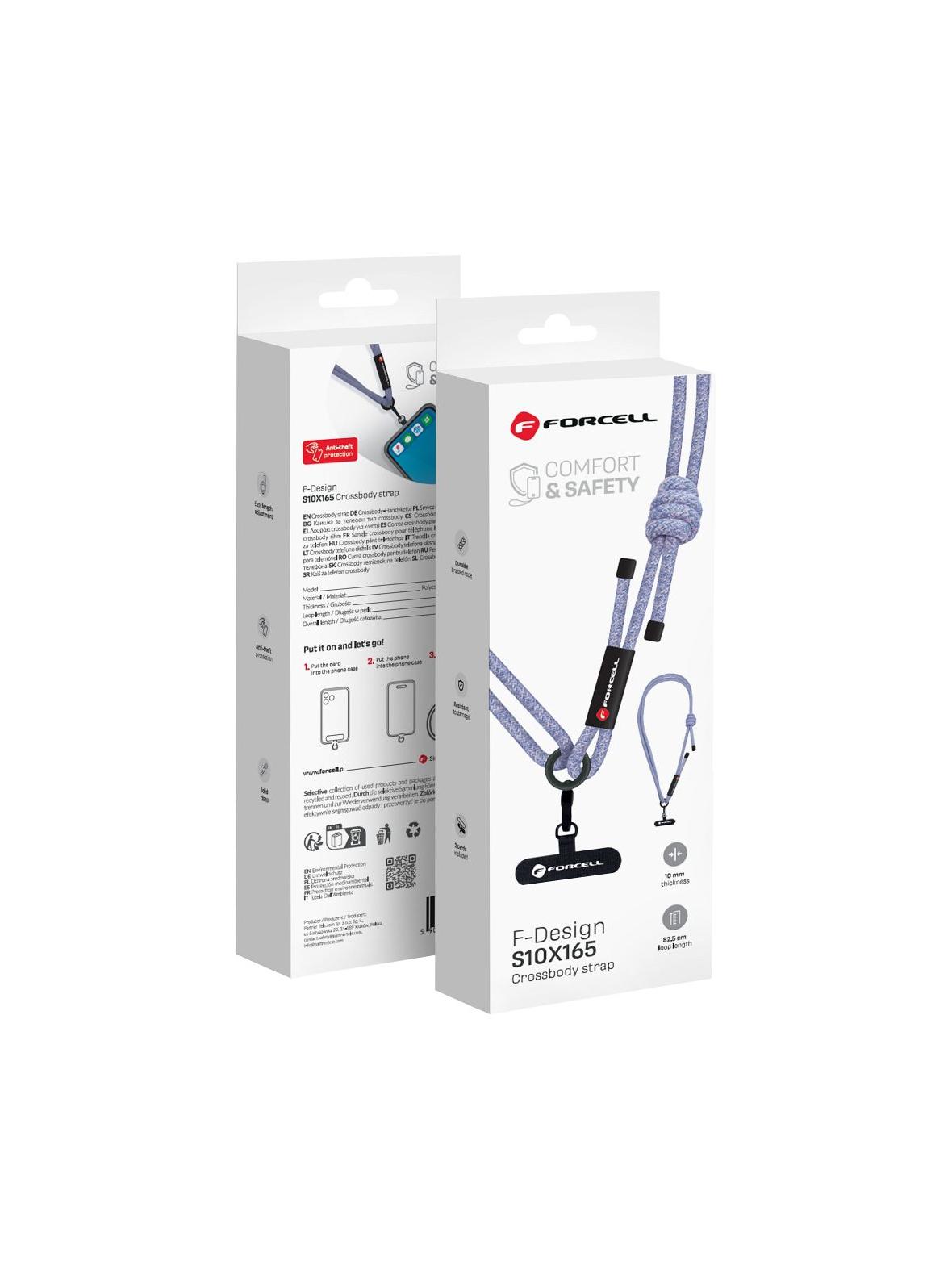 Smycz do telefonu crossbody z regulacją długości Forcell F-Design S10X165 (max 82,5cm w pętli) szaro fioletowa