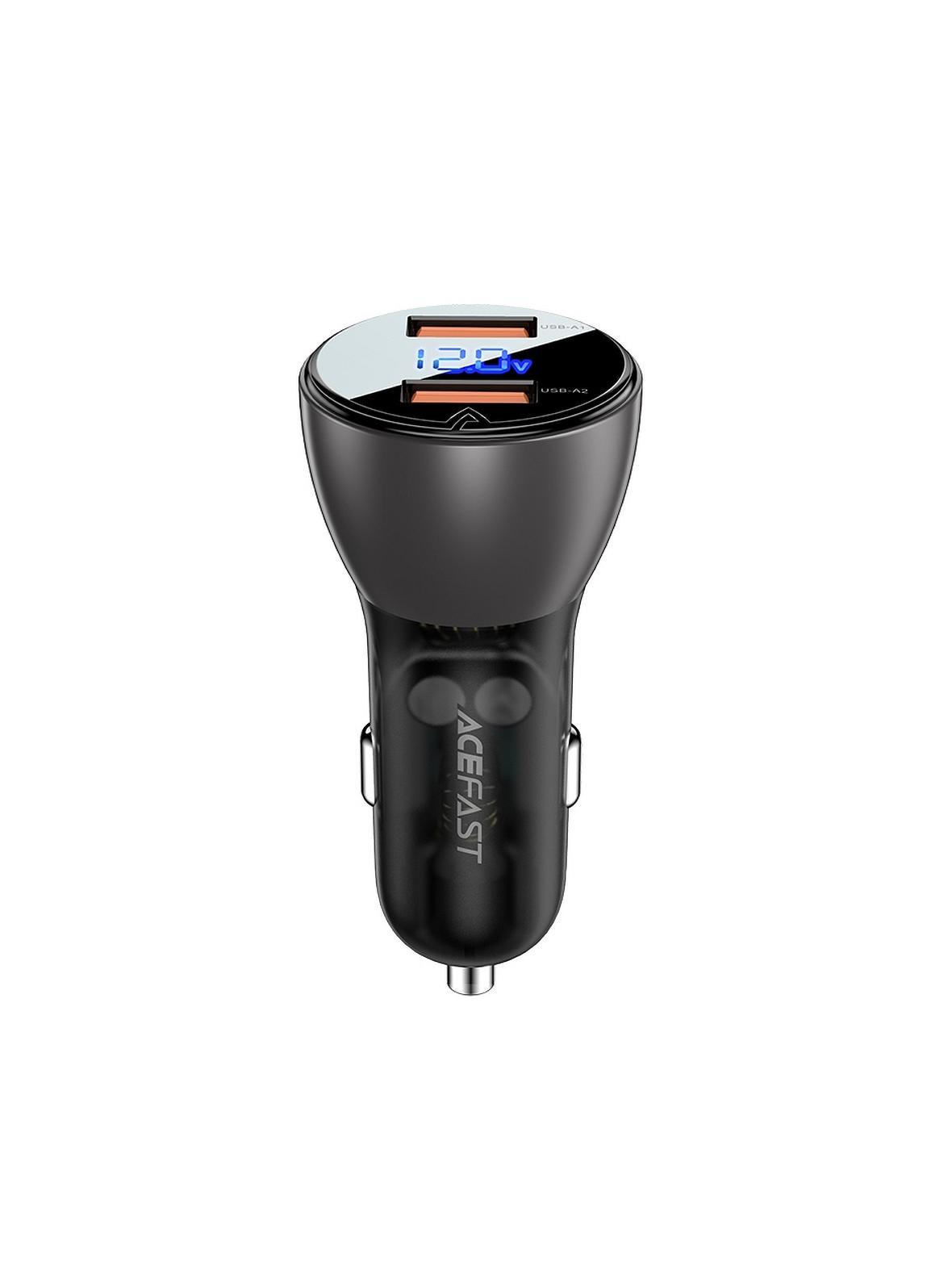 ACEFAST ładowarka samochodowa 2 x USB LCD QC3.0 PD45W B7 metal czarno - transparentna