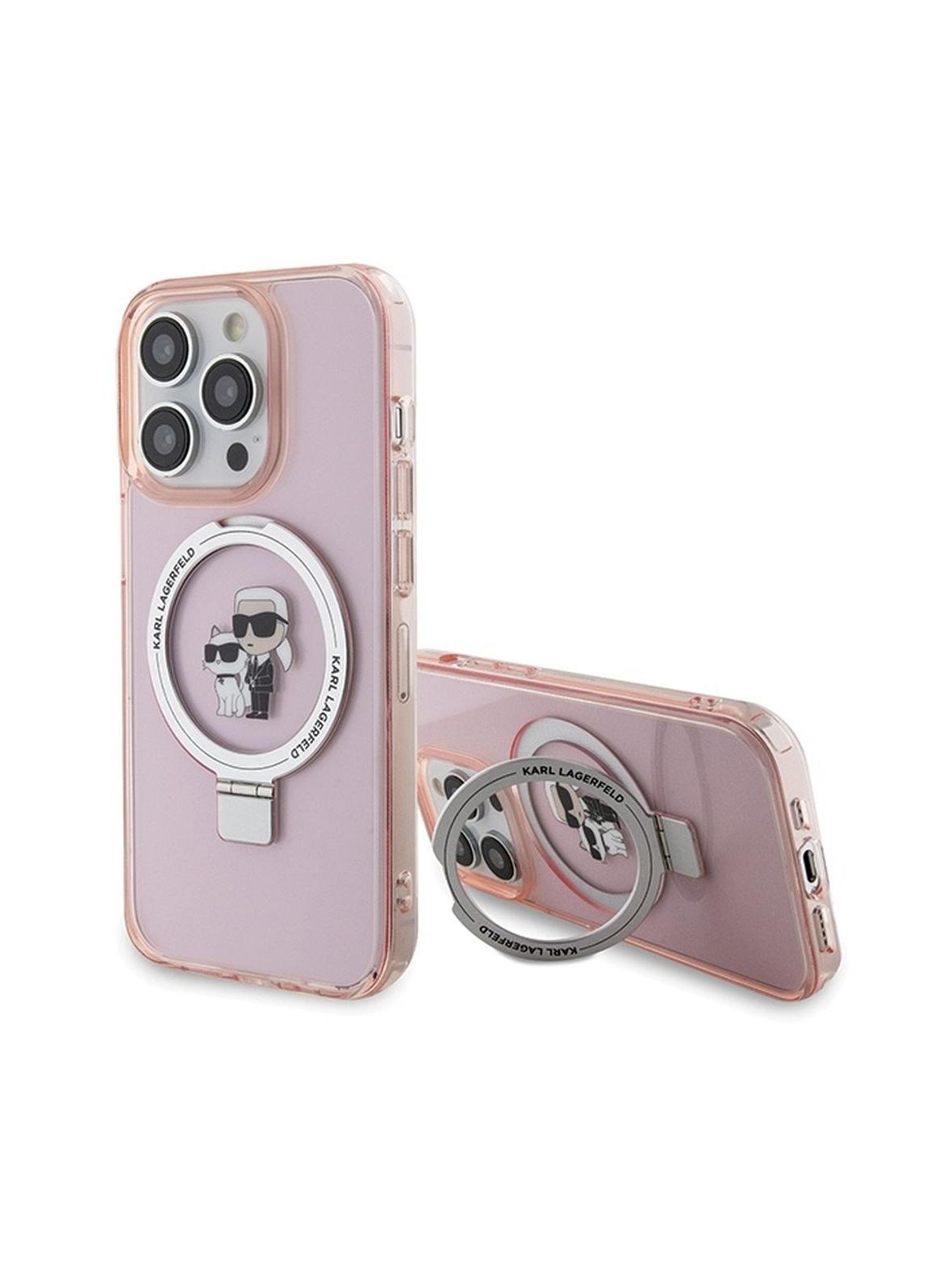 KARL LAGERFELD futerał do IPHONE 15 Pro Max kompatybilny z MagSafe KLHMP15XHMRSKCP (Ringstand KC) różowy
