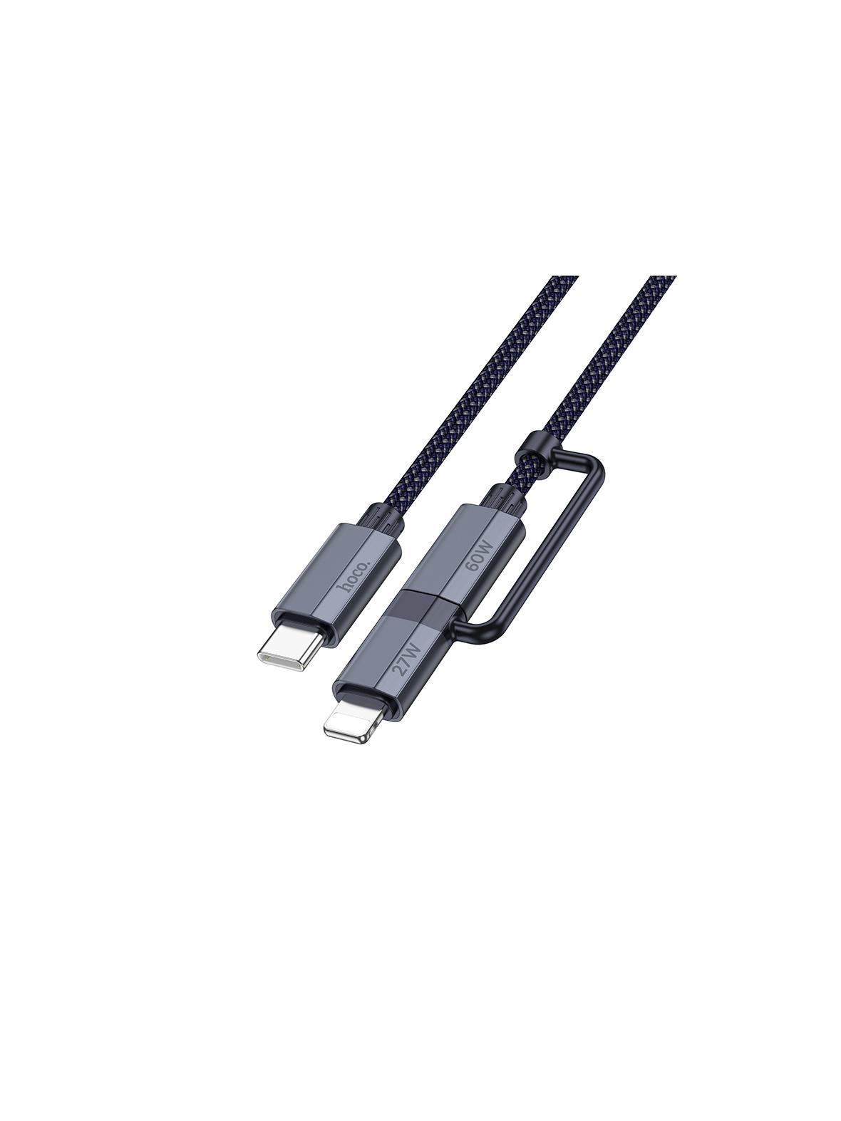 Kabel 2w1 USB C do USB C / Lightning Hoco 1,2 m U134 ciemny niebieski