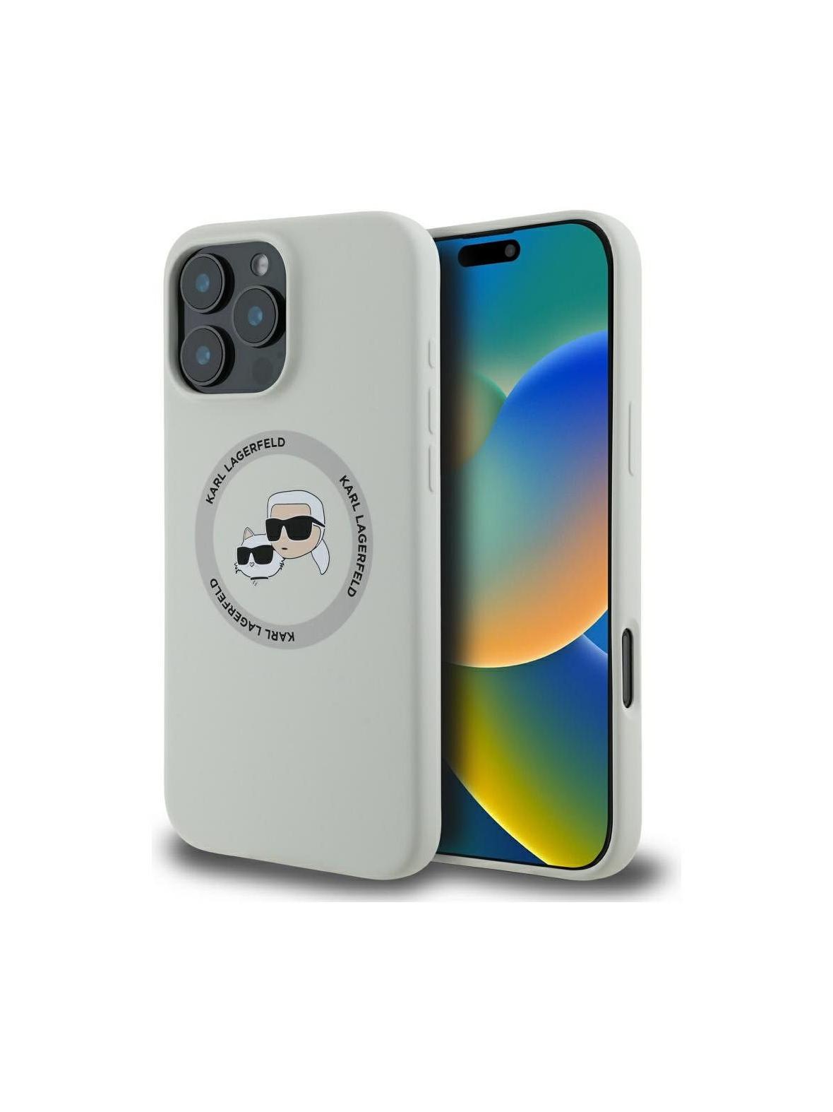 KARL LAGERFELD futerał do IPHONE 16 Pro kompatybilny z MagSafe KLHMP16LSKCHTCE (Silicone KC Heads) beżowy