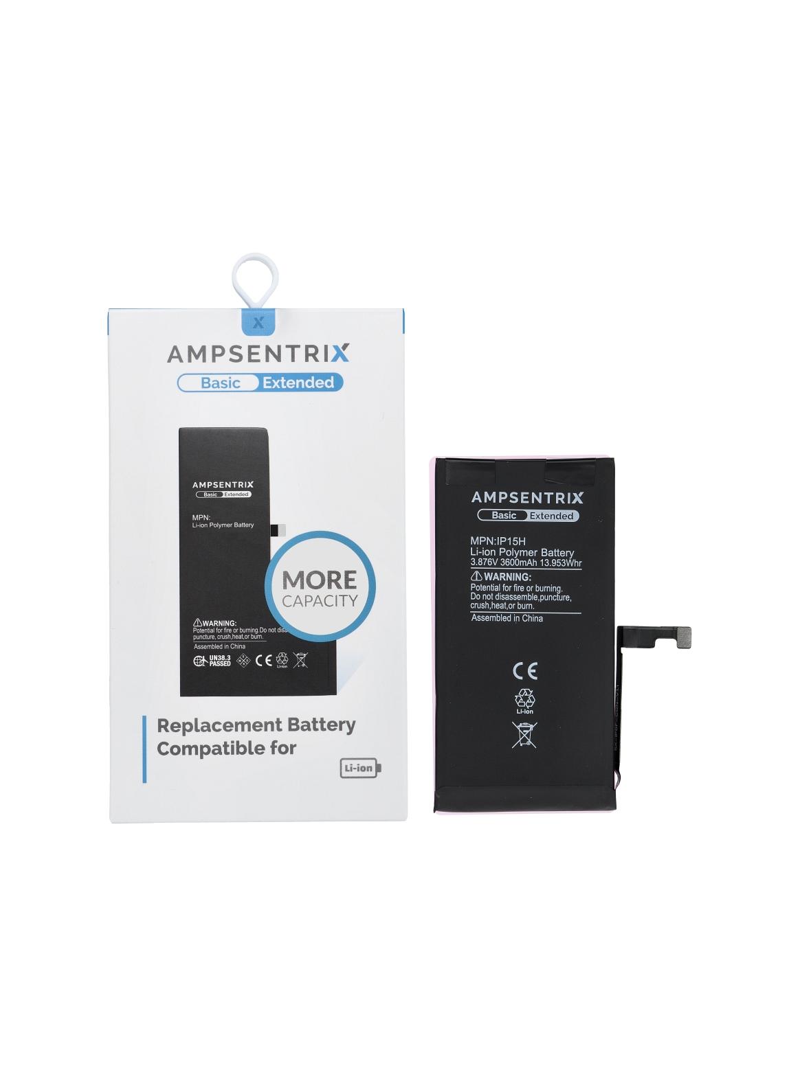 AmpSentrix Basic bateria do iPhone 15 (zwiększona pojemność 3600 mAh)