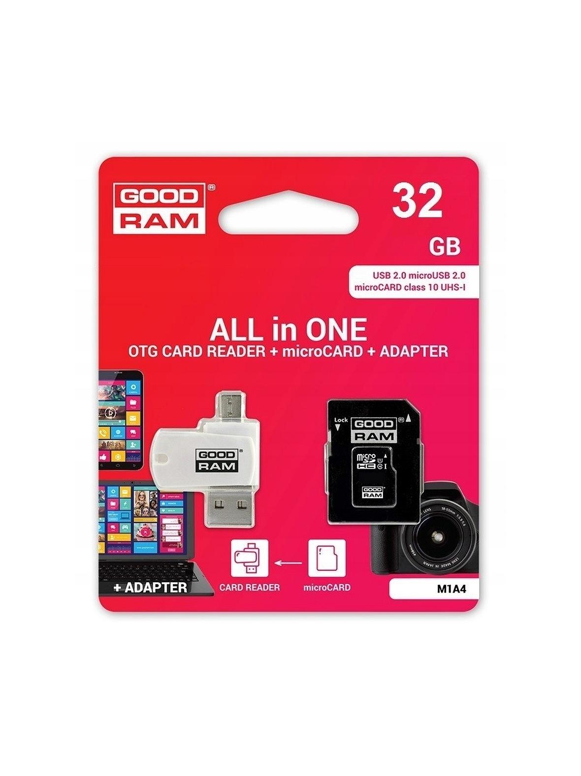GOODRAM czytnik kart pamięci USB A + Micro USB ALL IN ONE M1A4 + karta microSD 32GB z adapterem