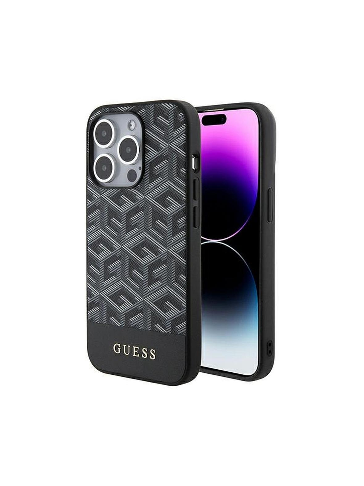 GUESS futerał do IPHONE 15 Pro kompatybilny z MagSafe GUHMP15LHGCFSEK (CUBE Stripes) czarny