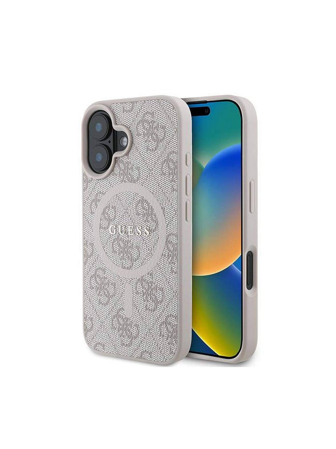 GUESS futerał do IPHONE 16 Plus kompatybilny z MagSafe GUHMP16MG4GFRP (PU 4G Ring Classic Logo) różowy