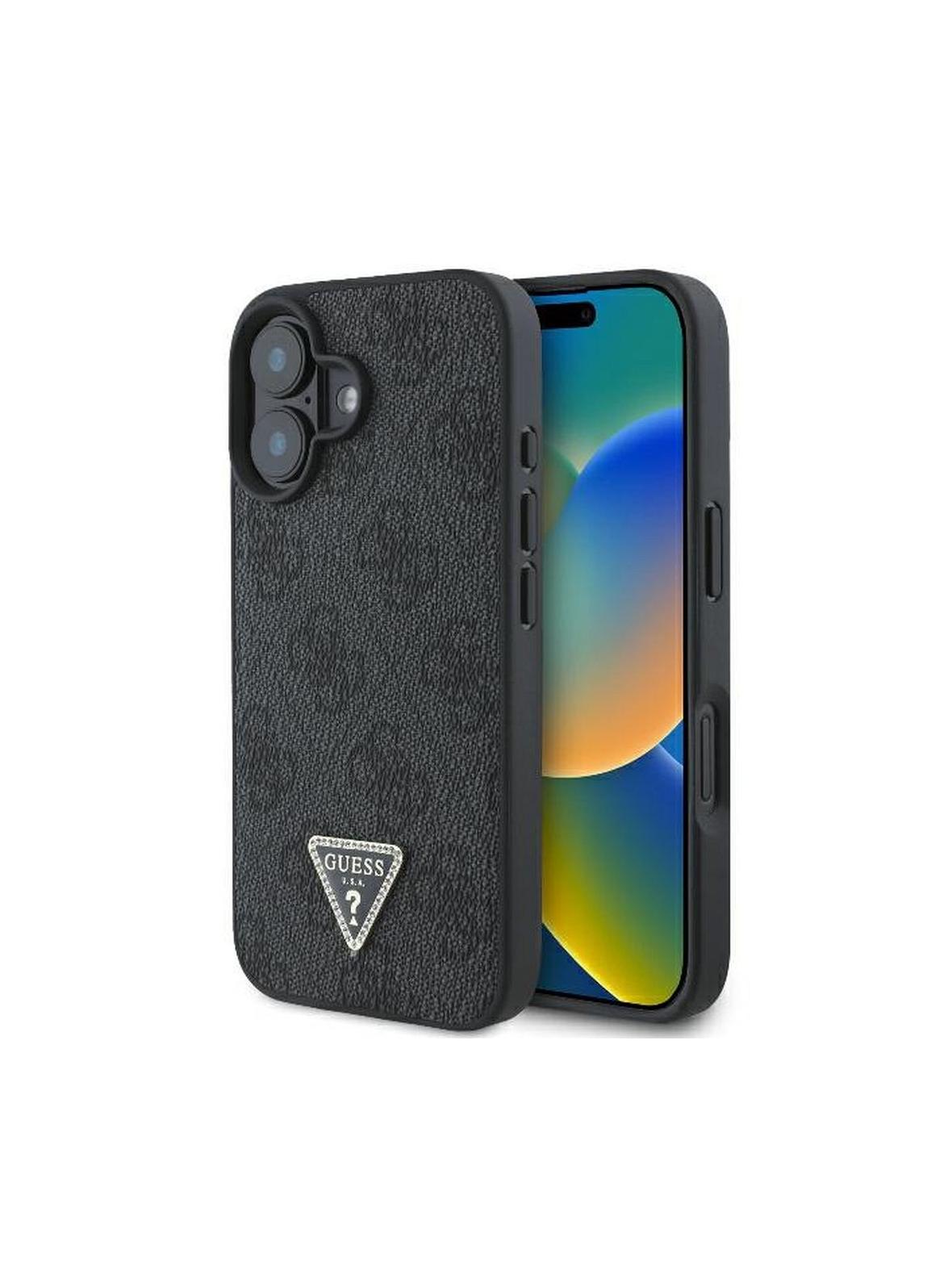 GUESS futerał do IPHONE 16 Plus GUHCP16MP4TDPK (PU Leather 4G Triangle Strass) czarny