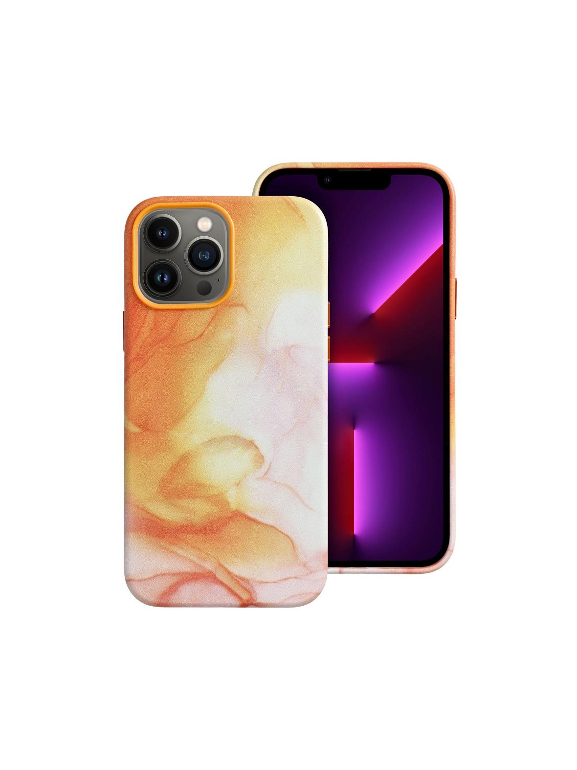 Futerał LEATHER MAG COVER kompatybilny z MagSafe do IPHONE 13 Pro Max orange splash
