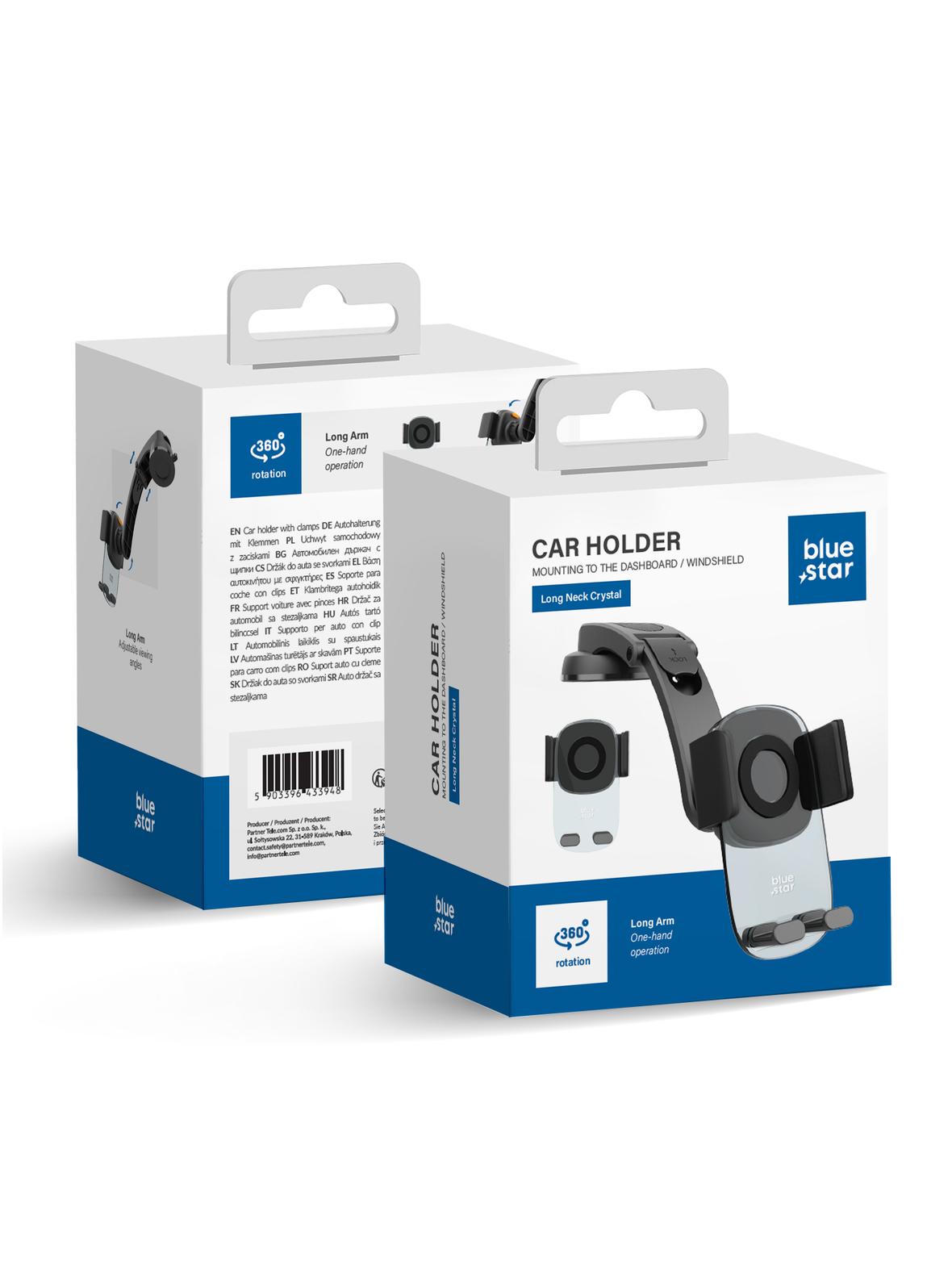 Uchwyt na telefon komórkowy do samochodu BLUE STAR Long Neck Crystal do deski / szyby czarny